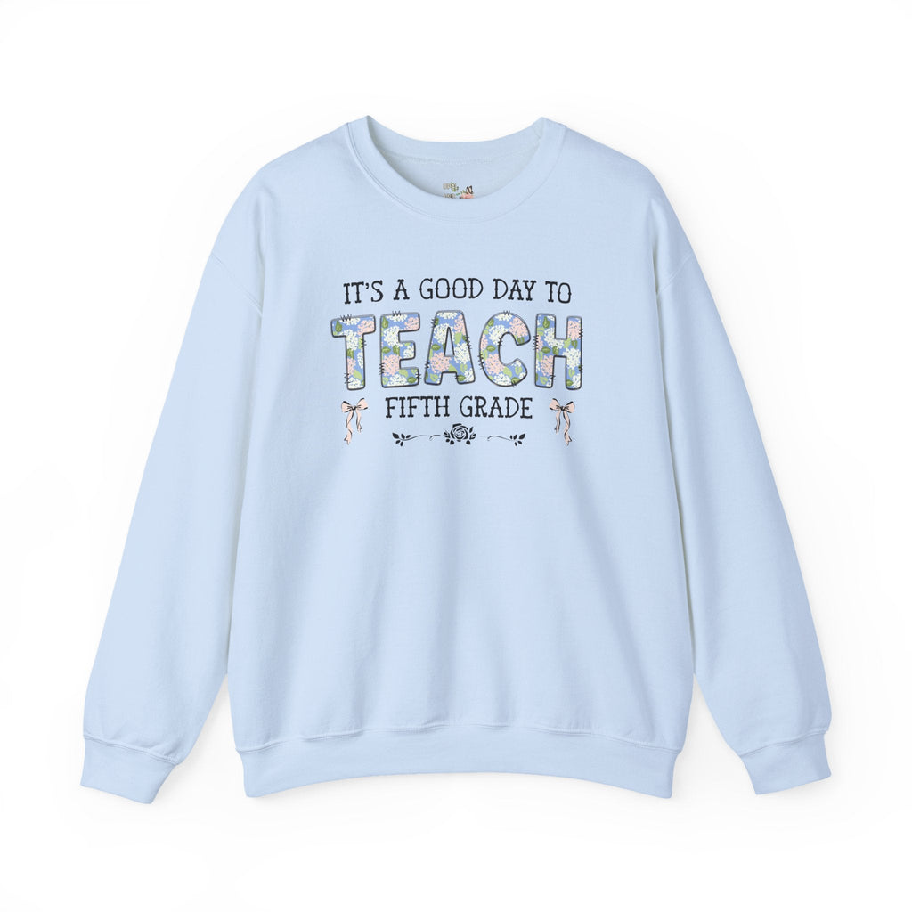 Floral Fifth Grade Teacher Sweatshirt with Cute Bows, Matching Back to School Crewneck with Flowers, First Day of School Teacher Team Shirt - Opal and June
