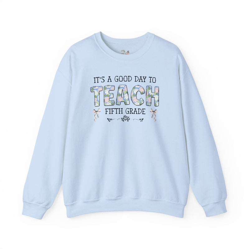 Floral Fifth Grade Teacher Sweatshirt with Cute Bows, Matching Back to School Crewneck with Flowers, First Day of School Teacher Team Shirt - Opal and June
