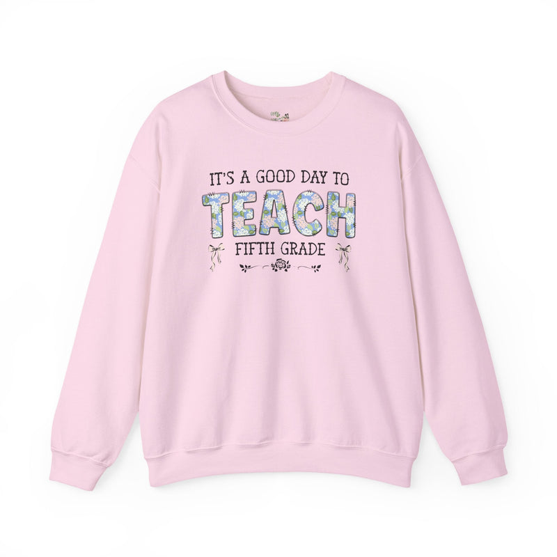 Floral Fifth Grade Teacher Sweatshirt with Cute Bows, Matching Back to School Crewneck with Flowers, First Day of School Teacher Team Shirt - Opal and June
