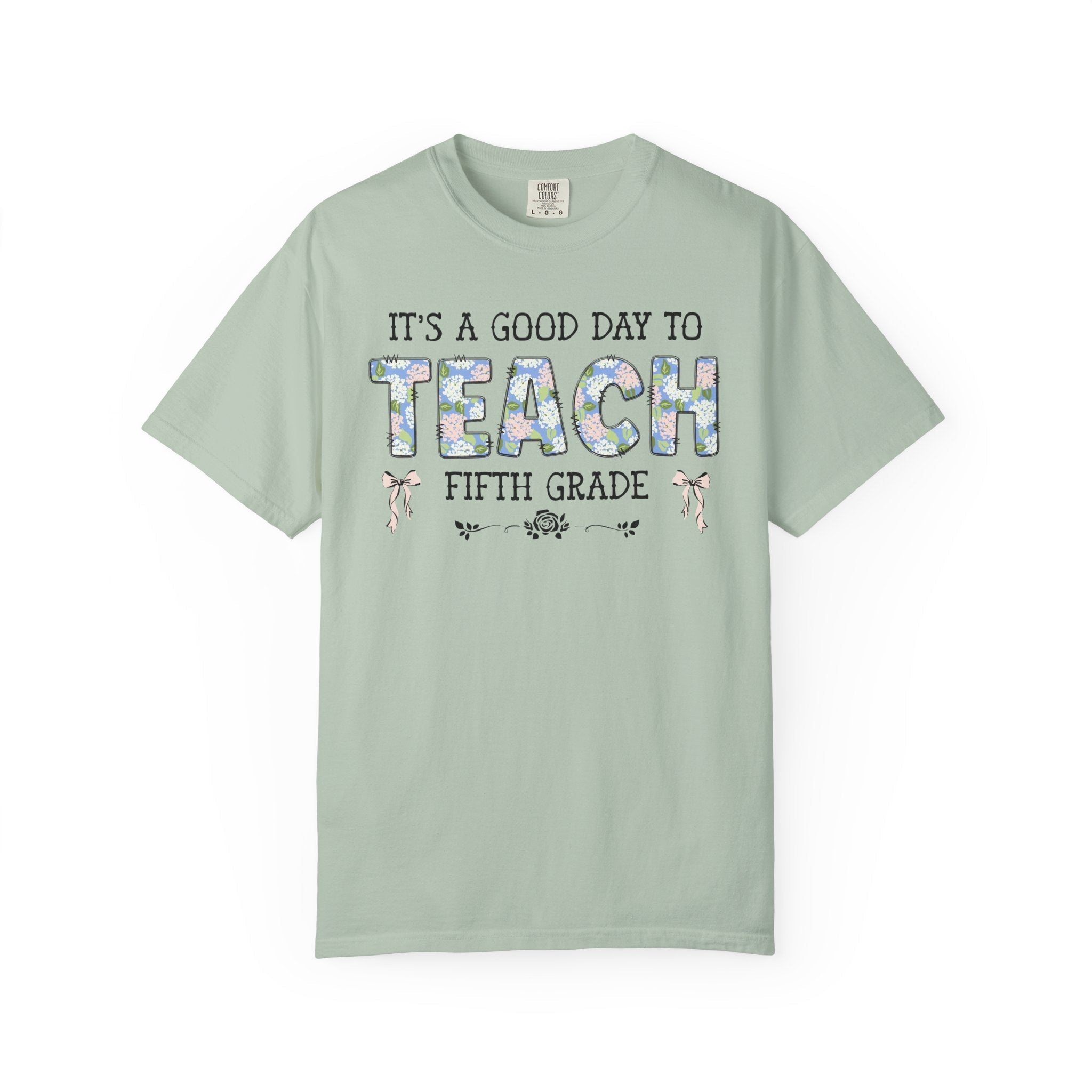 Floral Fifth Grade Teacher Tee Shirt with Cute Bows, Matching Back to School T-Shirt with Flowers, First Day of School Teacher Team Shirt - Opal and June