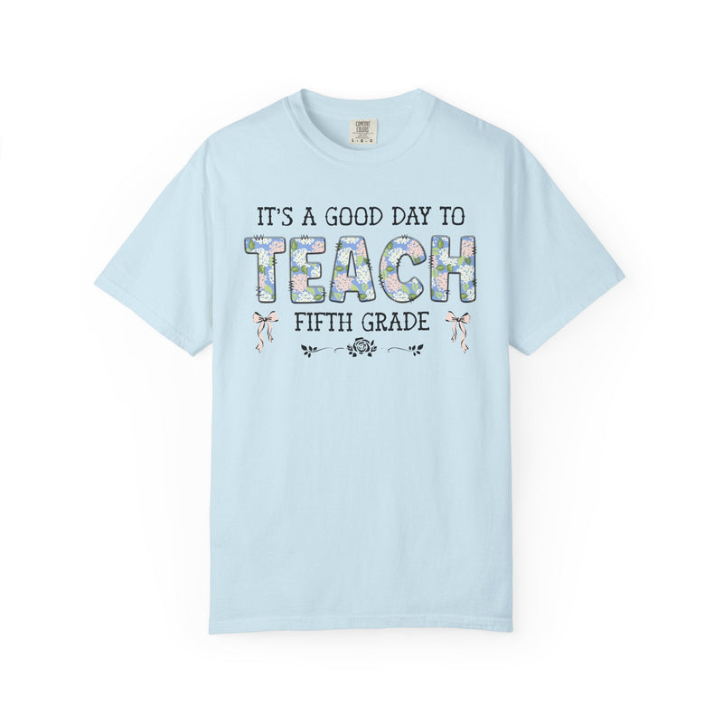 Floral Fifth Grade Teacher Tee Shirt with Cute Bows, Matching Back to School T-Shirt with Flowers, First Day of School Teacher Team Shirt - Opal and June