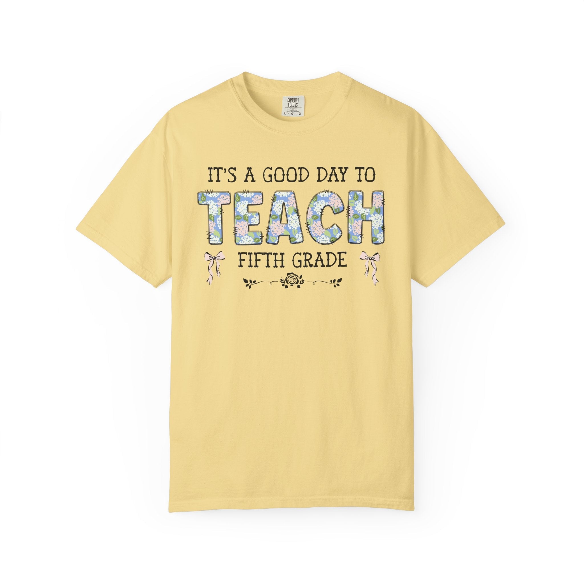 Floral Fifth Grade Teacher Tee Shirt with Cute Bows, Matching Back to School T-Shirt with Flowers, First Day of School Teacher Team Shirt - Opal and June