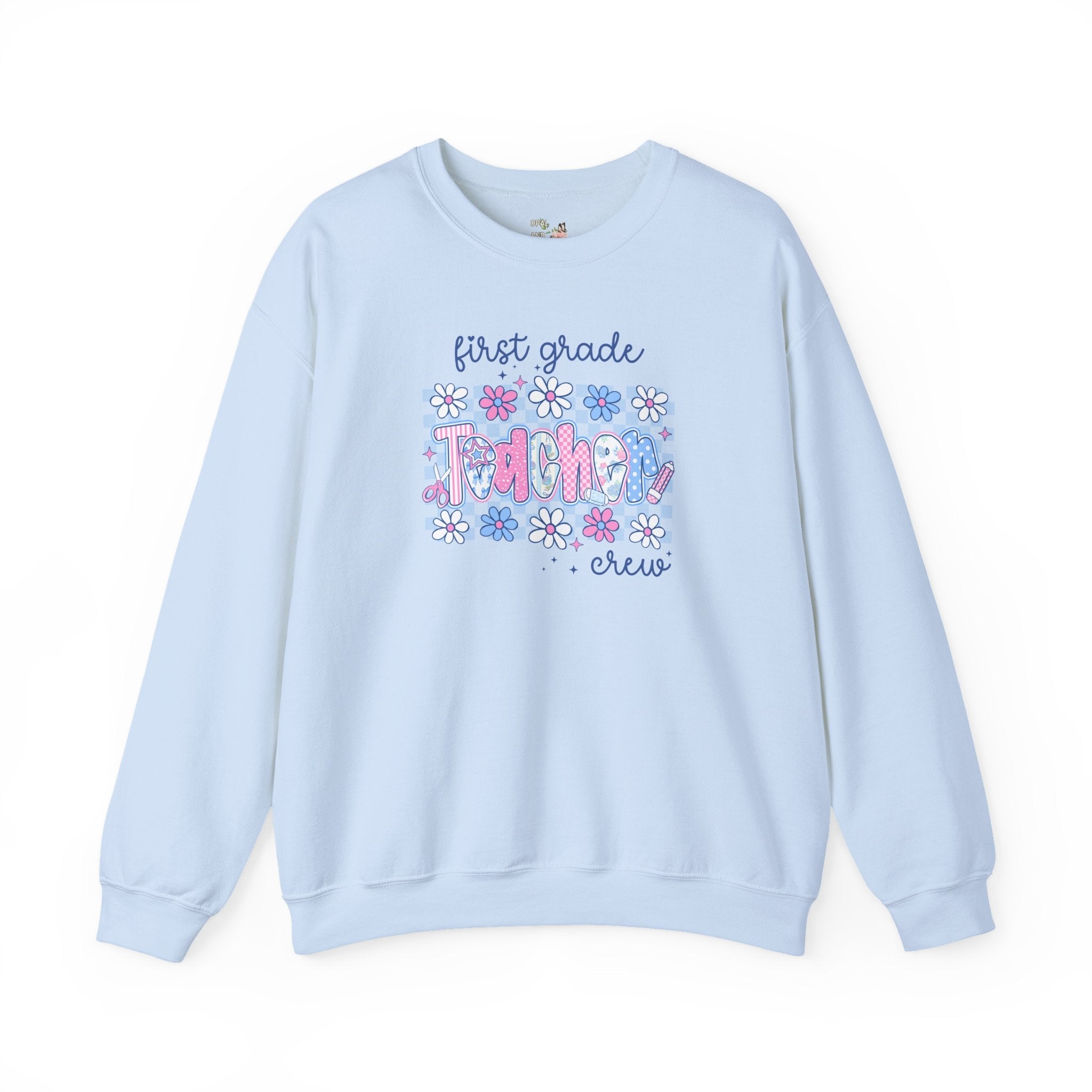 Floral First Grade Crew Matching Teacher Sweatshirt, Back To School First Grade Team Shirt, First Day of School or Meet the Teacher Night - Opal and June