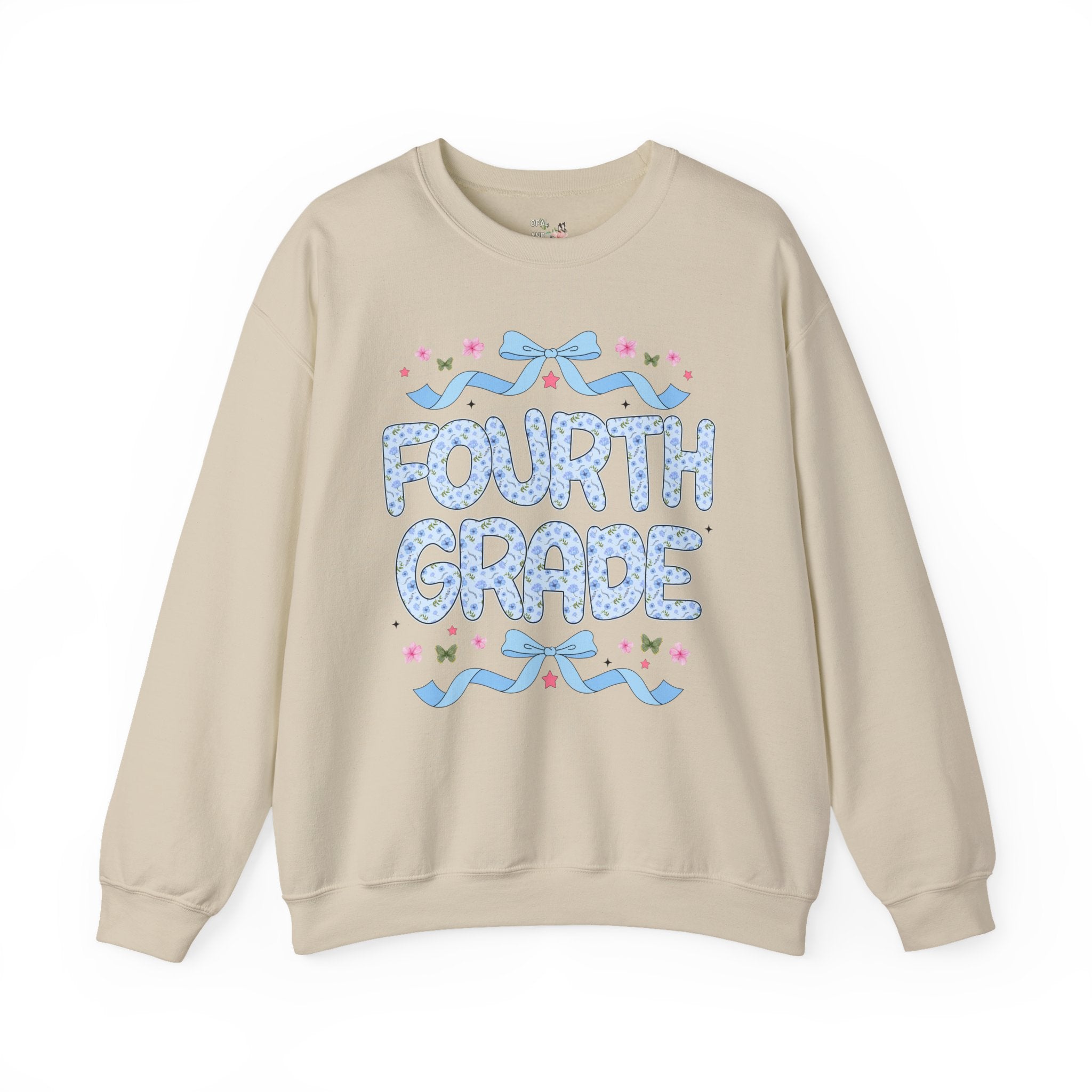 Floral Fourth Grade Teacher Sweatshirt, Matching Teacher Team Sweatshirt with Bow and Flowers, Cute Dreamcore 90s Aesthetic Back to School - Opal and June