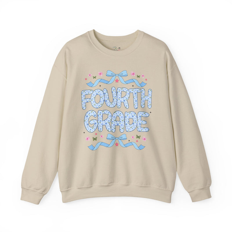 Floral Fourth Grade Teacher Sweatshirt, Matching Teacher Team Sweatshirt with Bow and Flowers, Cute Dreamcore 90s Aesthetic Back to School - Opal and June