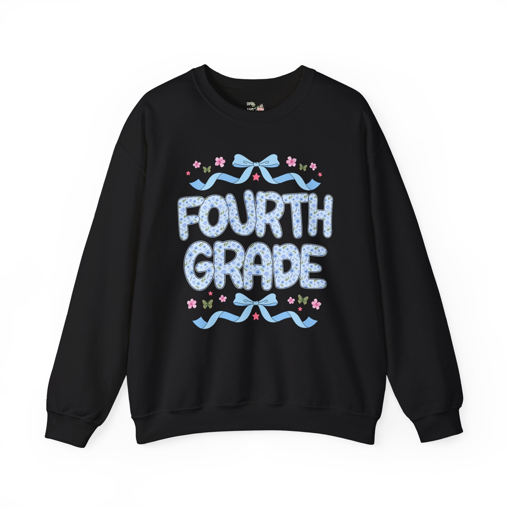 Floral Fourth Grade Teacher Sweatshirt, Matching Teacher Team Sweatshirt with Bow and Flowers, Cute Dreamcore 90s Aesthetic Back to School - Opal and June
