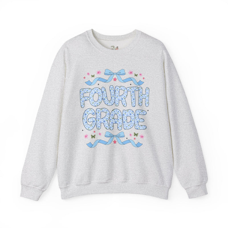 Floral Fourth Grade Teacher Sweatshirt, Matching Teacher Team Sweatshirt with Bow and Flowers, Cute Dreamcore 90s Aesthetic Back to School - Opal and June