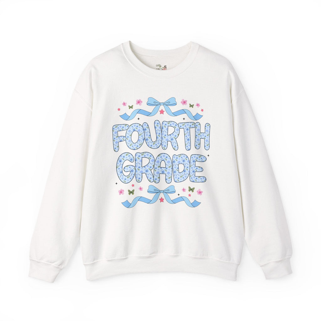 Floral Fourth Grade Teacher Sweatshirt, Matching Teacher Team Sweatshirt with Bow and Flowers, Cute Dreamcore 90s Aesthetic Back to School - Opal and June