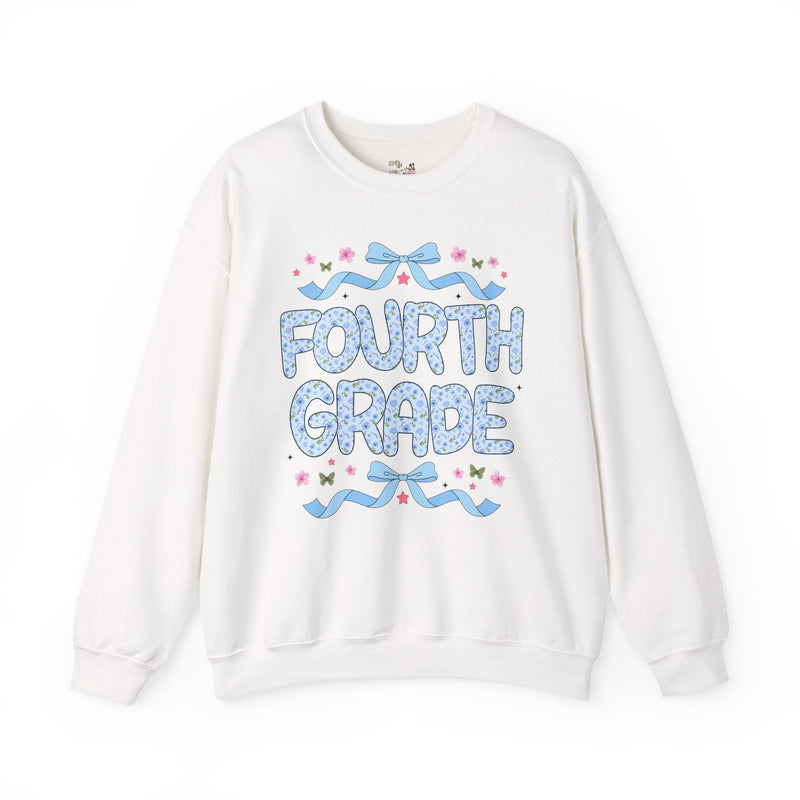 Floral Fourth Grade Teacher Sweatshirt, Matching Teacher Team Sweatshirt with Bow and Flowers, Cute Dreamcore 90s Aesthetic Back to School - Opal and June