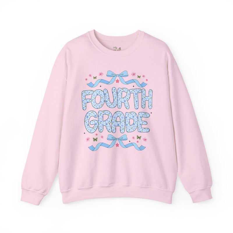 Floral Fourth Grade Teacher Sweatshirt, Matching Teacher Team Sweatshirt with Bow and Flowers, Cute Dreamcore 90s Aesthetic Back to School - Opal and June