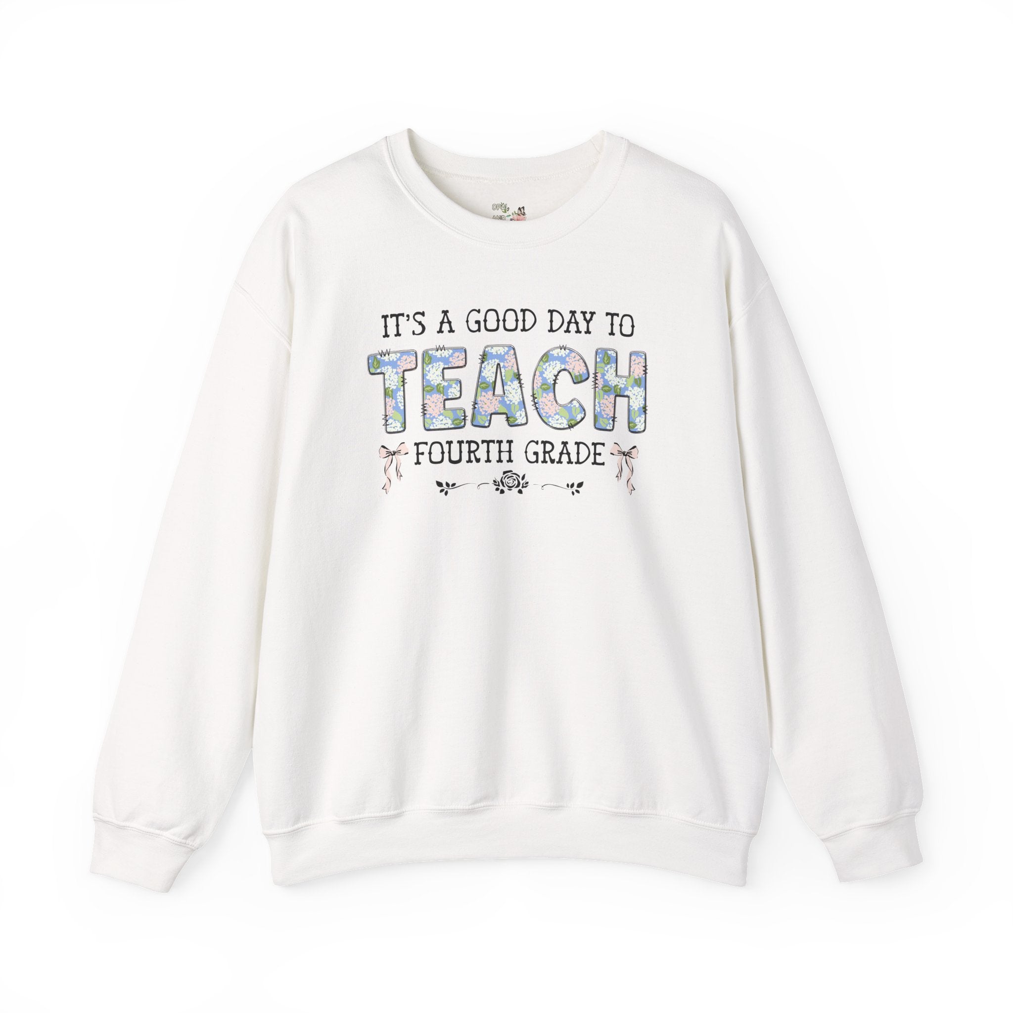 Floral Fourth Grade Teacher Sweatshirt with Cute Bows, Matching Back to School Crewneck with Flowers, First Day of School Teacher Team Shirt - Opal and June