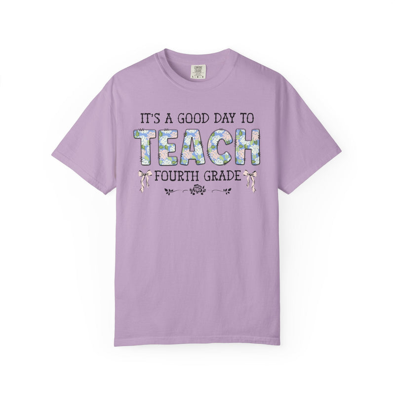 Floral Fourth Grade Teacher Tee Shirt with Cute Bows, Matching Back to School T-Shirt with Flowers, First Day of School Teacher Team Shirt - Opal and June