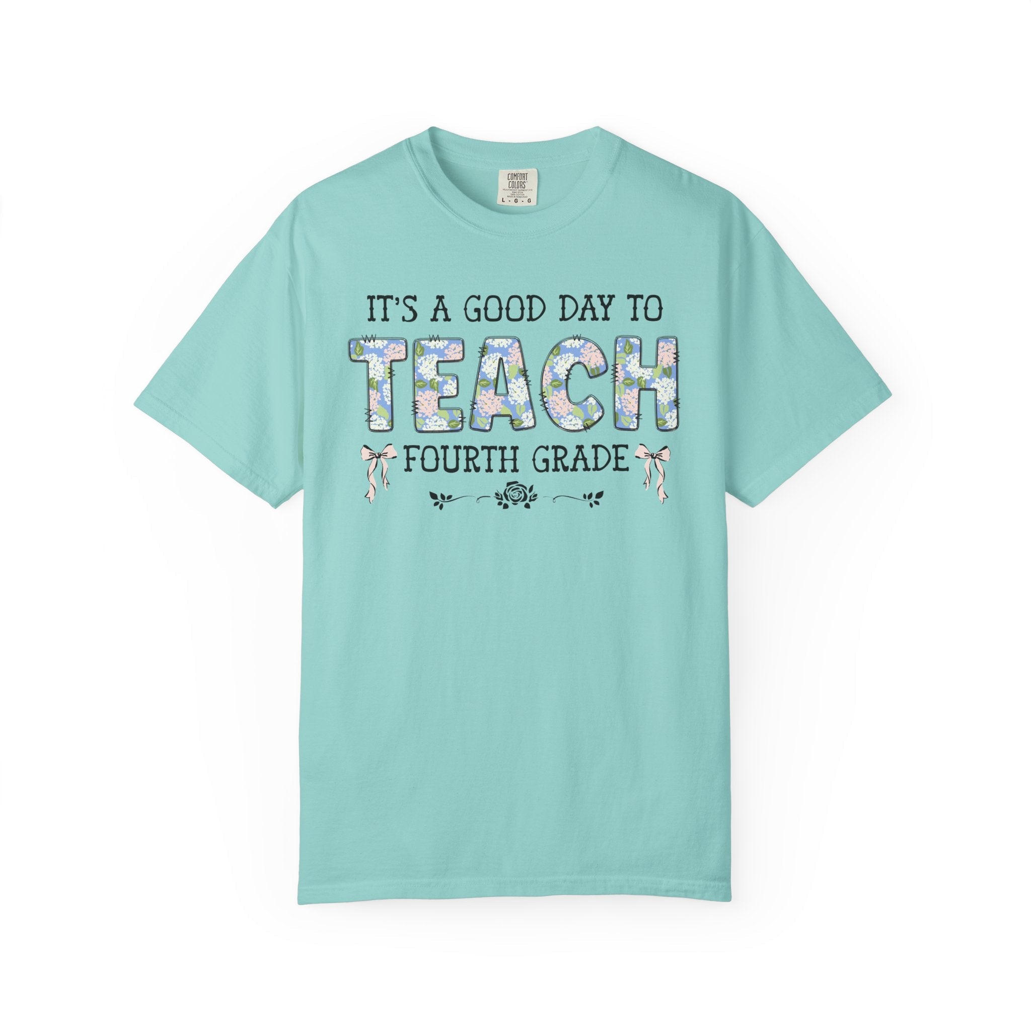 Floral Fourth Grade Teacher Tee Shirt with Cute Bows, Matching Back to School T-Shirt with Flowers, First Day of School Teacher Team Shirt - Opal and June