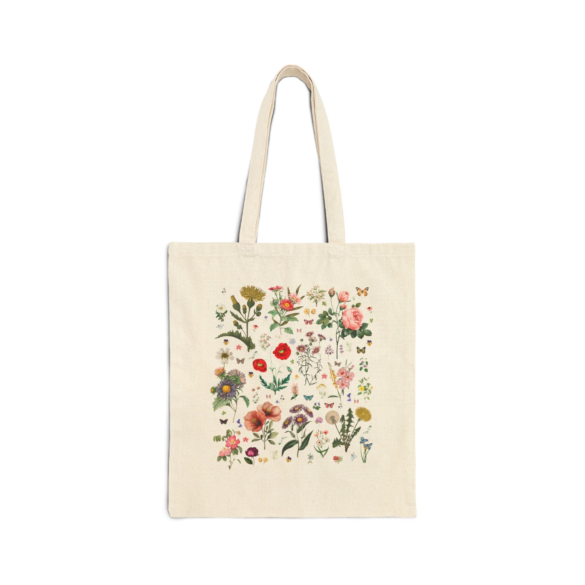 Floral Goblincore Garden Lover Tote Bag for Mom Who Loves Flowers, Cute Wedding Florist or Flower Farmer Gift, Vintage Botanical Butterflies - Opal and June