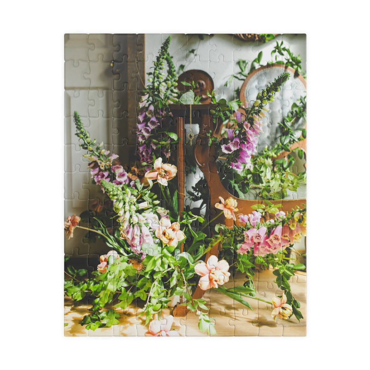 Floral Goblincore Puzzle of Foxglove and Tulip Wildflower Arrangement: Puzzle of Original Photograph with Vintage Aesthetic and Jewel Tones - Opal and June