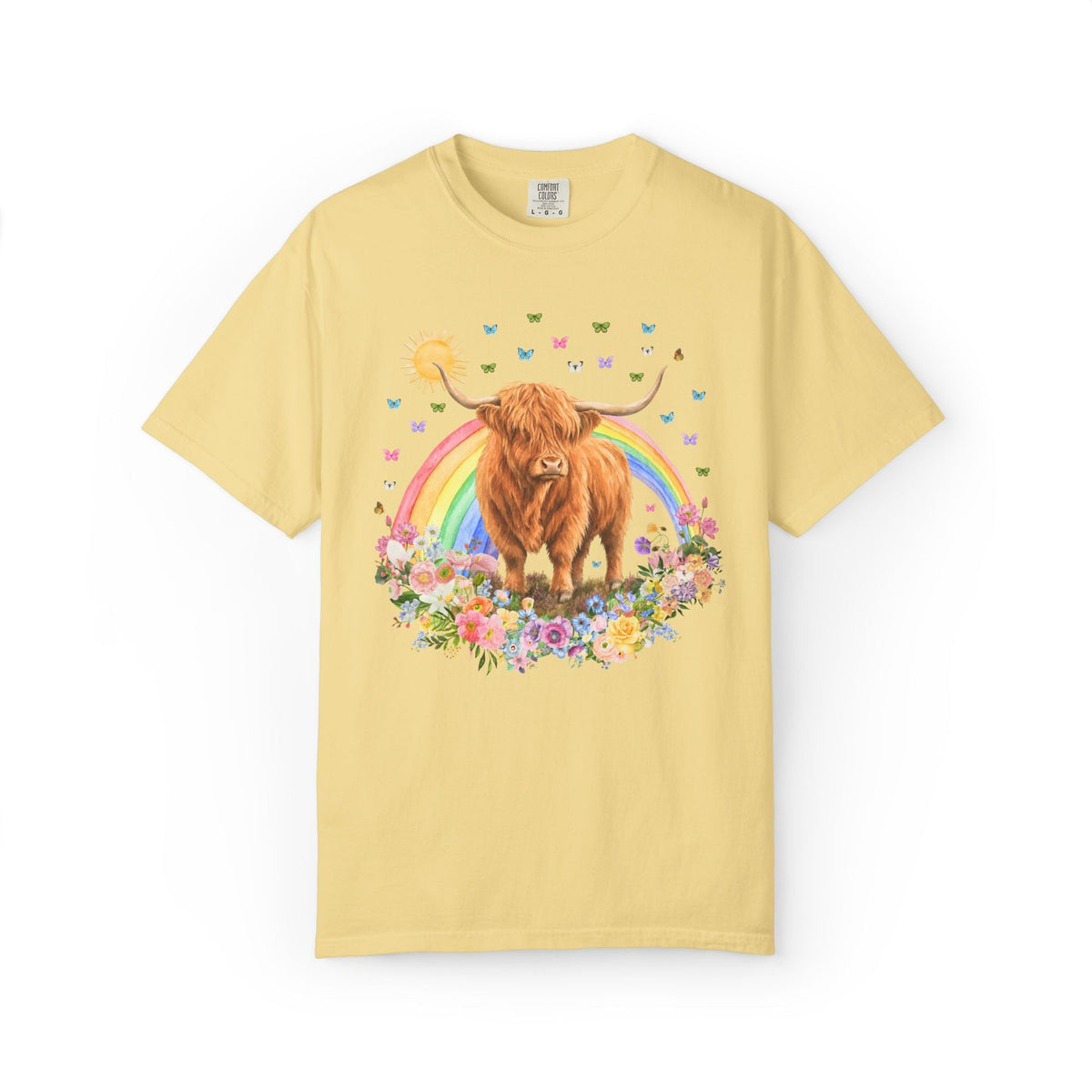 Floral Highland Cow Rainbow T-Shirt - Opal and June