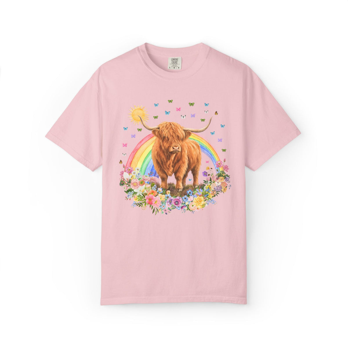Floral Highland Cow Rainbow T-Shirt - Opal and June