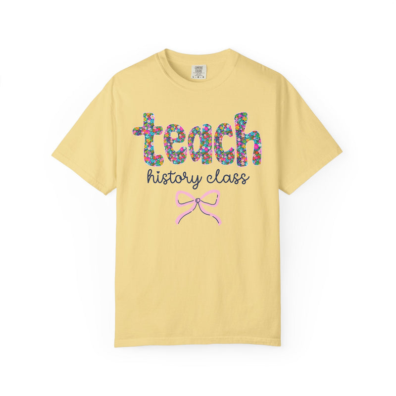Floral History Teacher Tee Shirt with Colorful Flowers and Bow, Teacher Team Tee for Back to School, New Teacher Gift, Teacher Appreciation - Opal and June