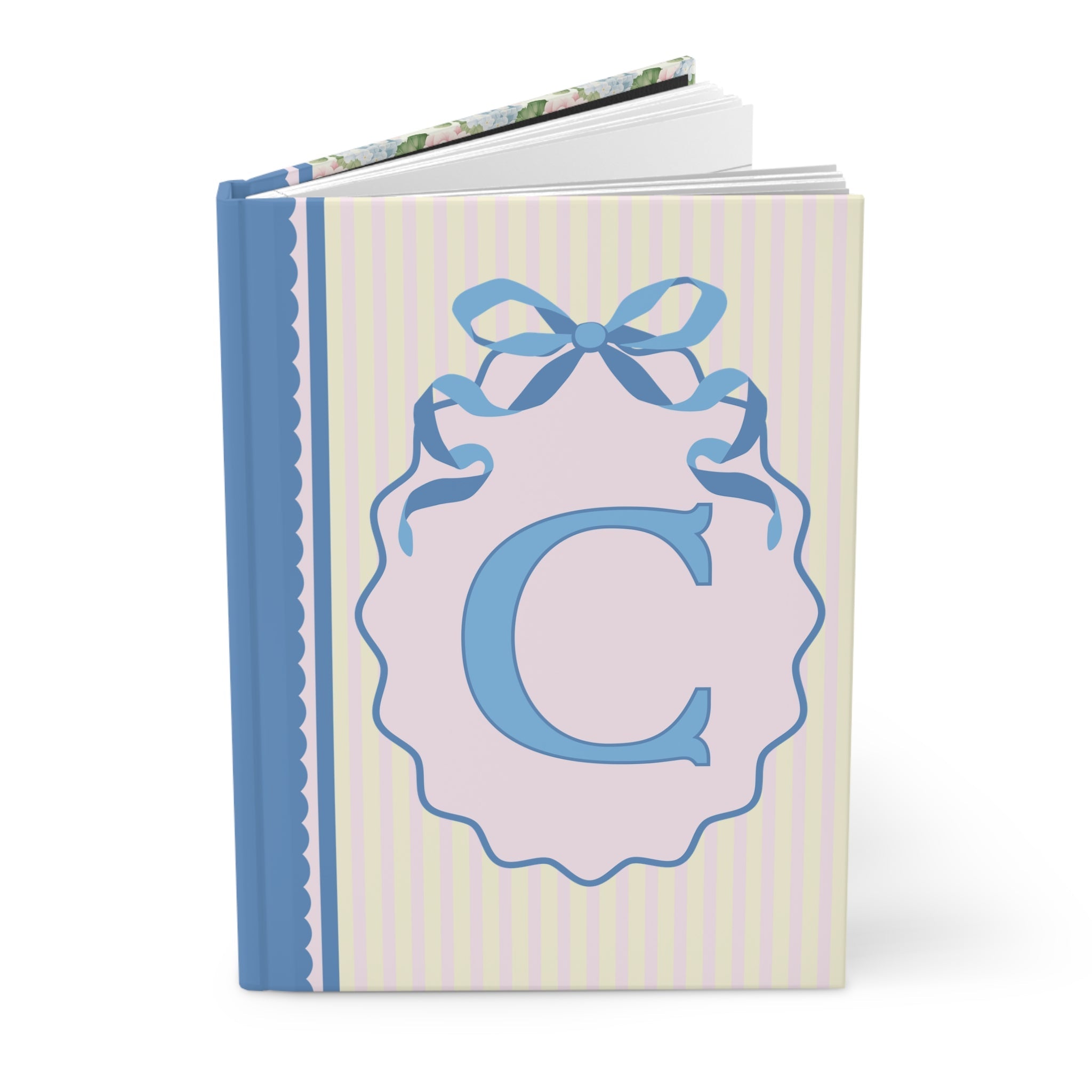 Floral Initial Notebook with Butterflies and Ribbon, Pastel Striped Hardcover Notebook with Flowers: C - Opal and June