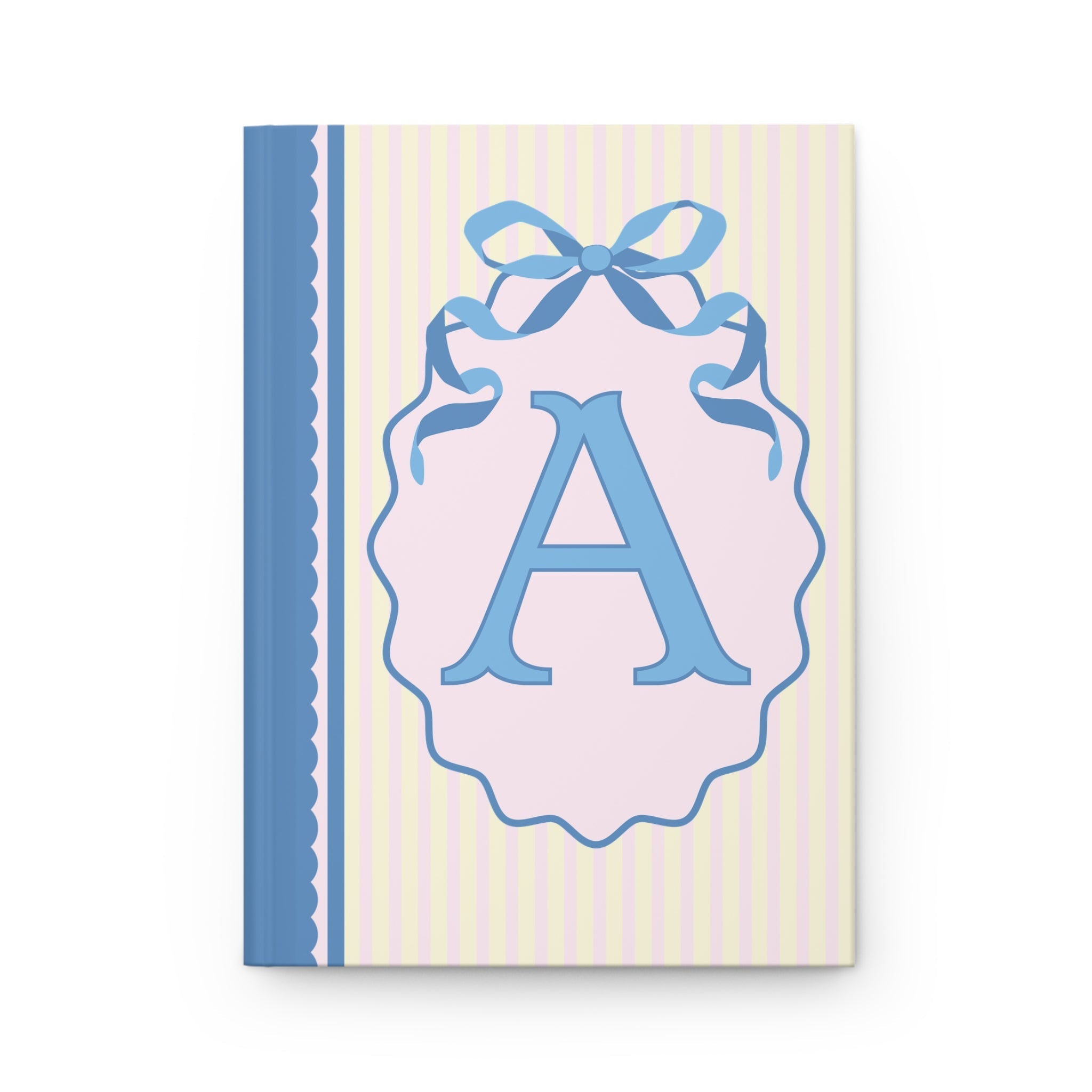 Floral Initial Notebook with Butterflies and Ribbon, Pastel Striped Hardcover Notebook with Flowers, Colorful Cottagecore Gift for Writer - Opal and June