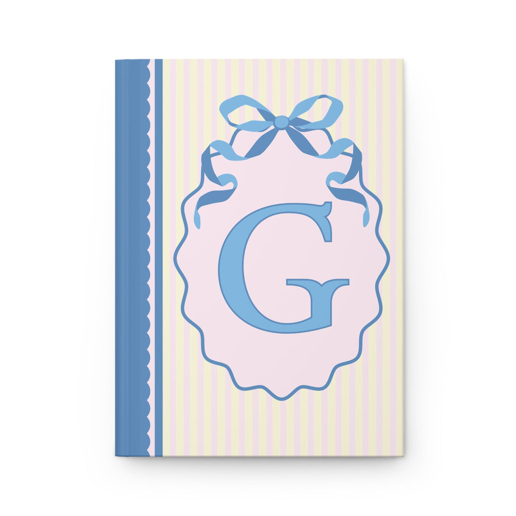 Floral Initial Notebook with Butterflies and Ribbon, Pastel Striped Hardcover Notebook with Flowers: G - Opal and June