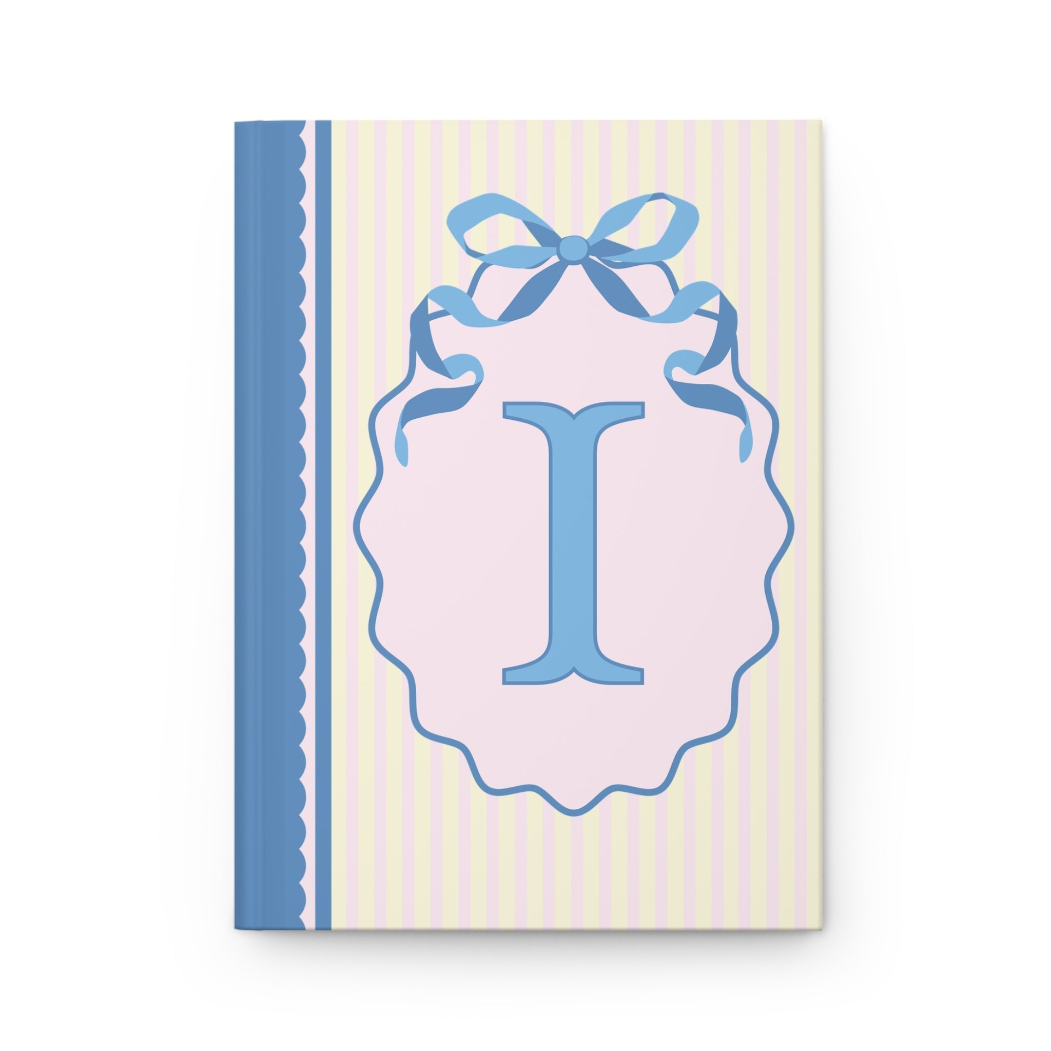 Floral Initial Notebook with Butterflies and Ribbon, Pastel Striped Hardcover Notebook with Flowers: I - Opal and June