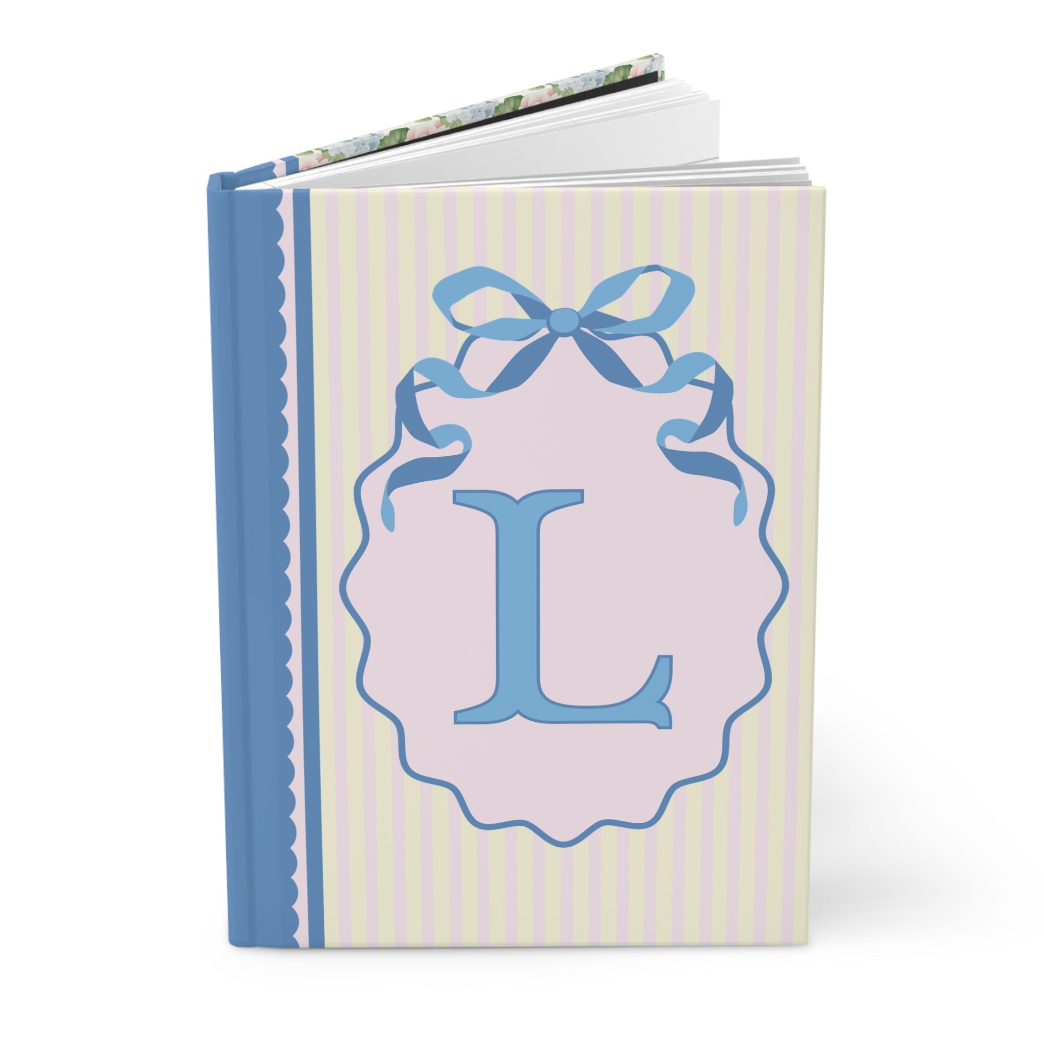 Floral Initial Notebook with Butterflies and Ribbon, Pastel Striped Hardcover Notebook with Flowers: L - Opal and June