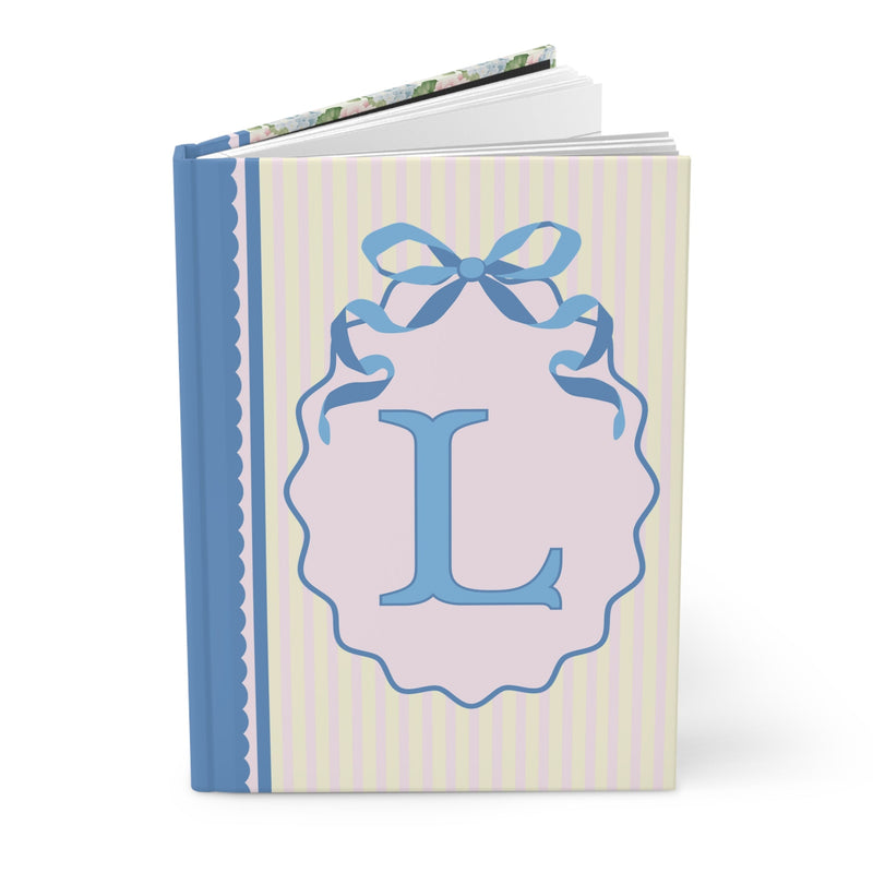Floral Initial Notebook with Butterflies and Ribbon, Pastel Striped Hardcover Notebook with Flowers: L - Opal and June