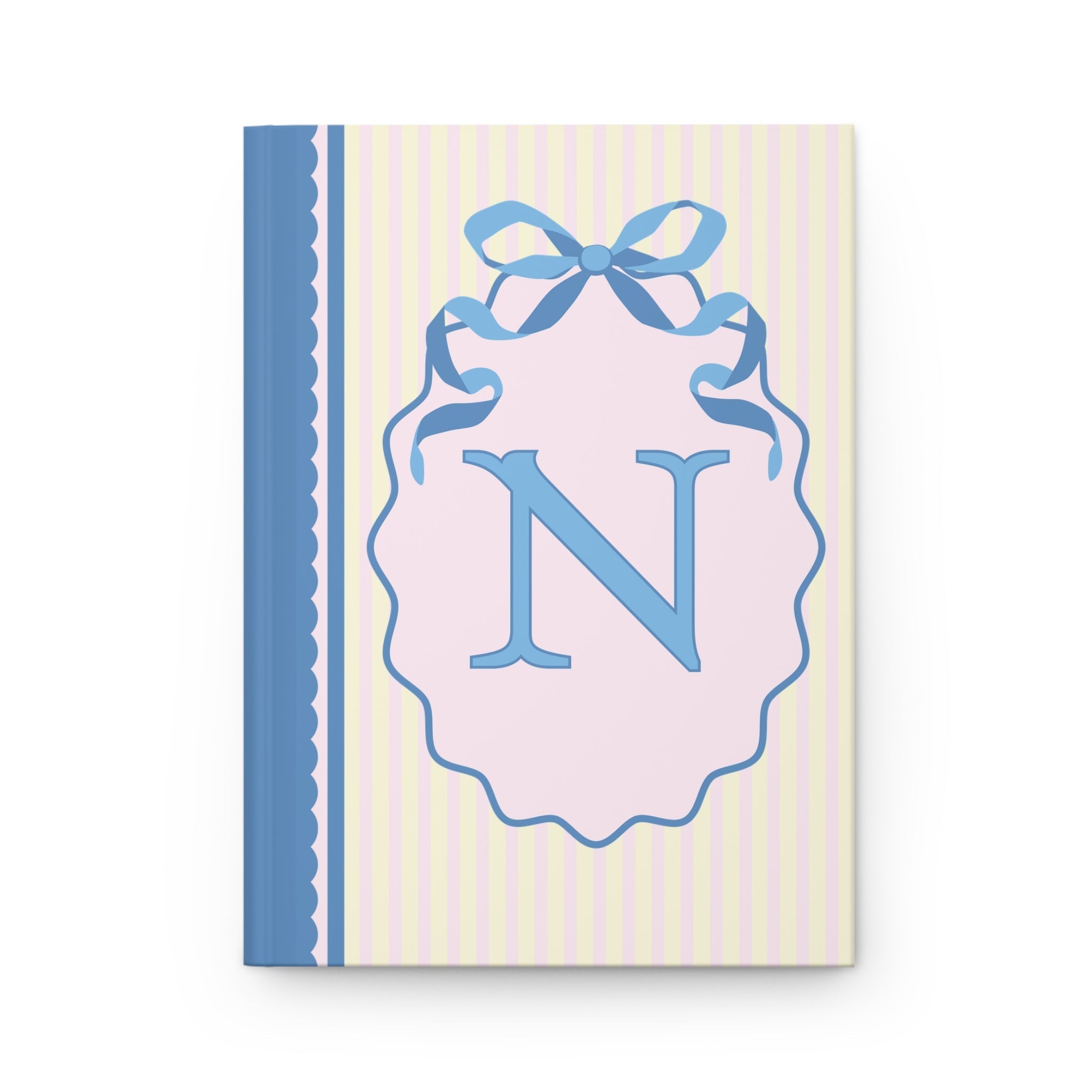 Floral Initial Notebook with Butterflies and Ribbon, Pastel Striped Hardcover Notebook with Flowers: N - Opal and June