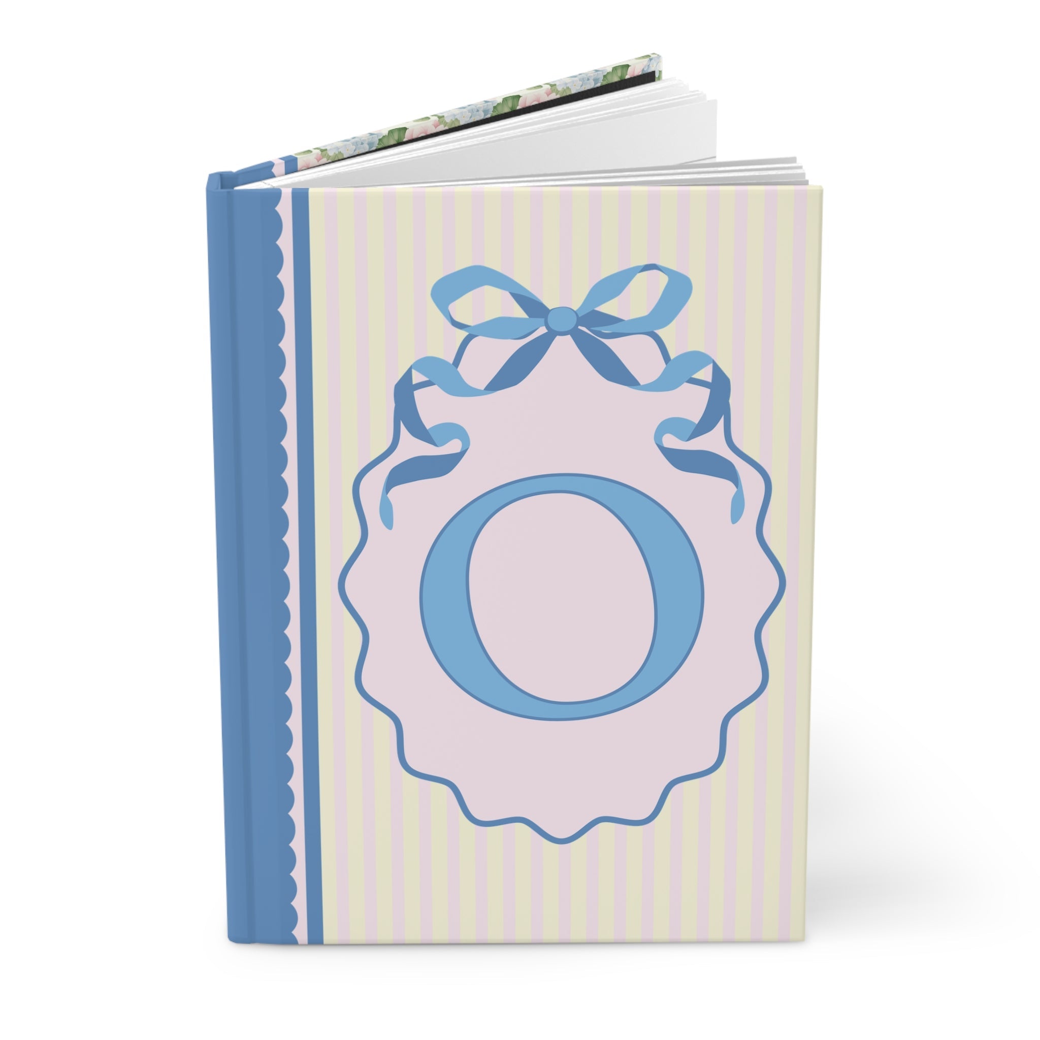 Floral Initial Notebook with Butterflies and Ribbon, Pastel Striped Hardcover Notebook with Flowers: O - Opal and June