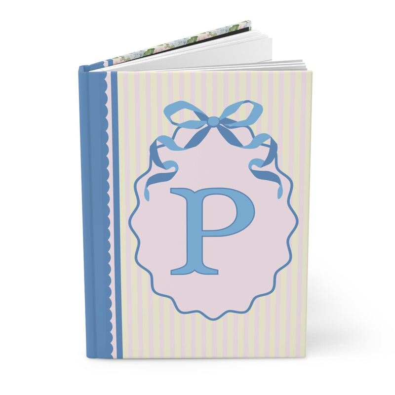 Floral Initial Notebook with Butterflies and Ribbon, Pastel Striped Hardcover Notebook with Flowers: P - Opal and June