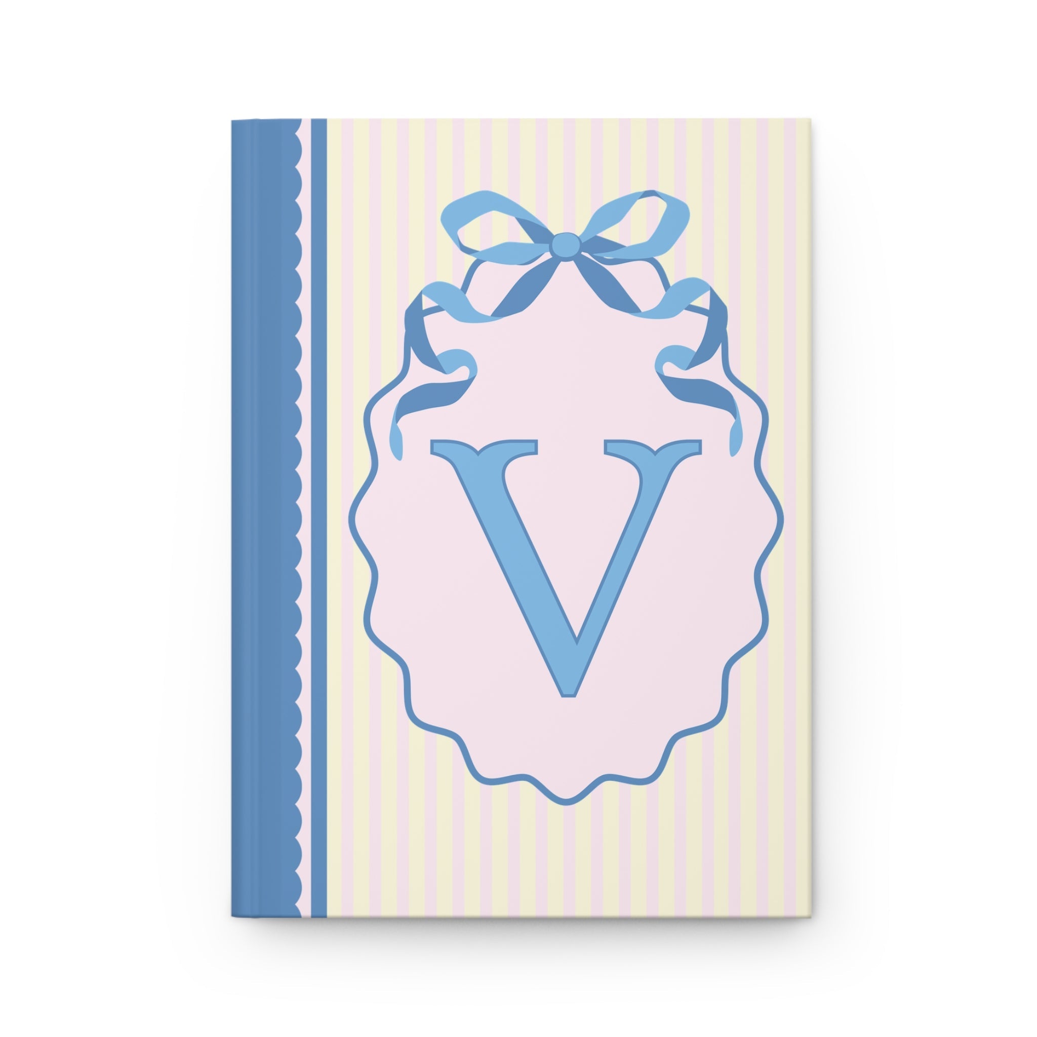 Floral Initial Notebook with Butterflies and Ribbon, Pastel Striped Hardcover Notebook with Flowers: V - Opal and June