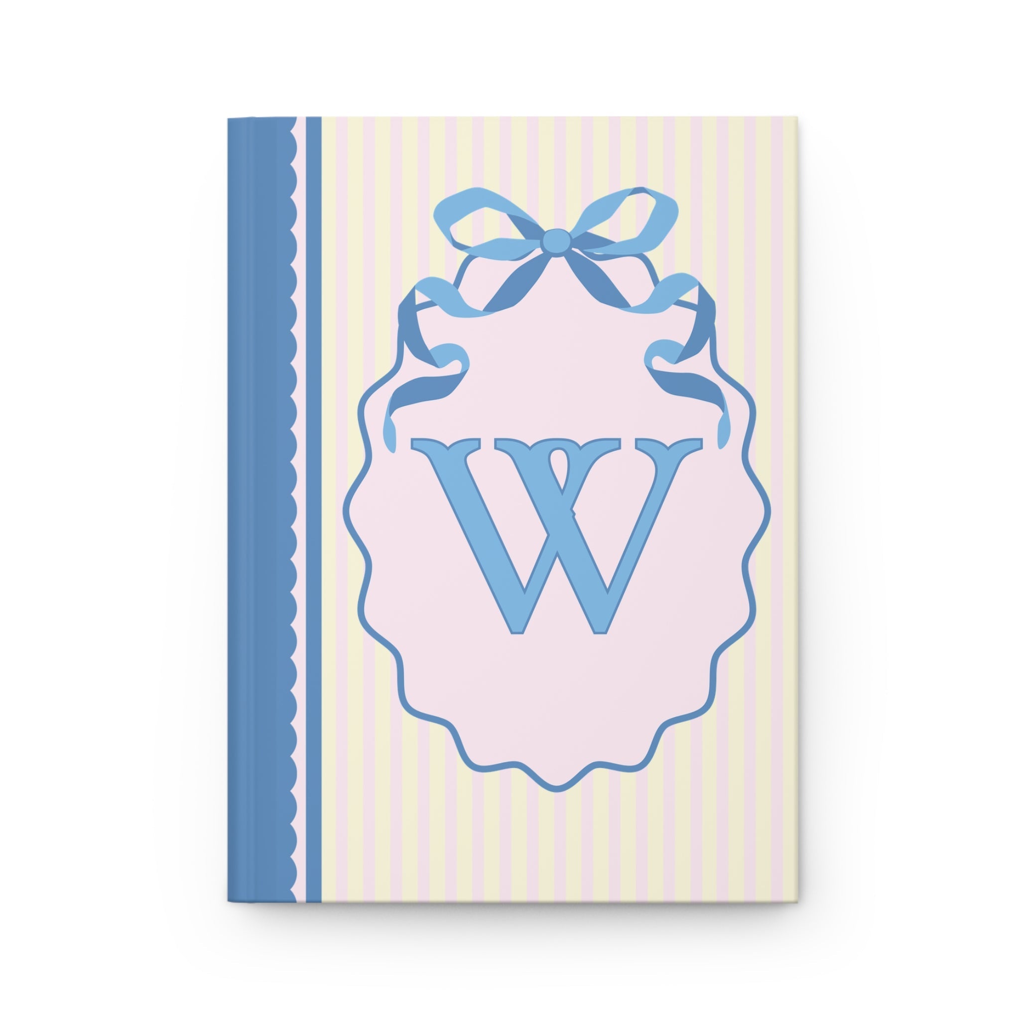 Floral Initial Notebook with Butterflies and Ribbon, Pastel Striped Hardcover Notebook with Flowers: W - Opal and June
