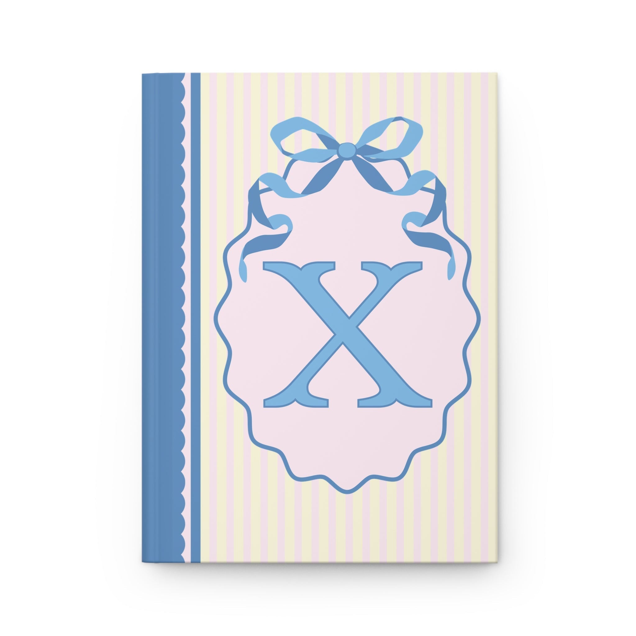 Floral Initial Notebook with Butterflies and Ribbon, Pastel Striped Hardcover Notebook with Flowers: X - Opal and June