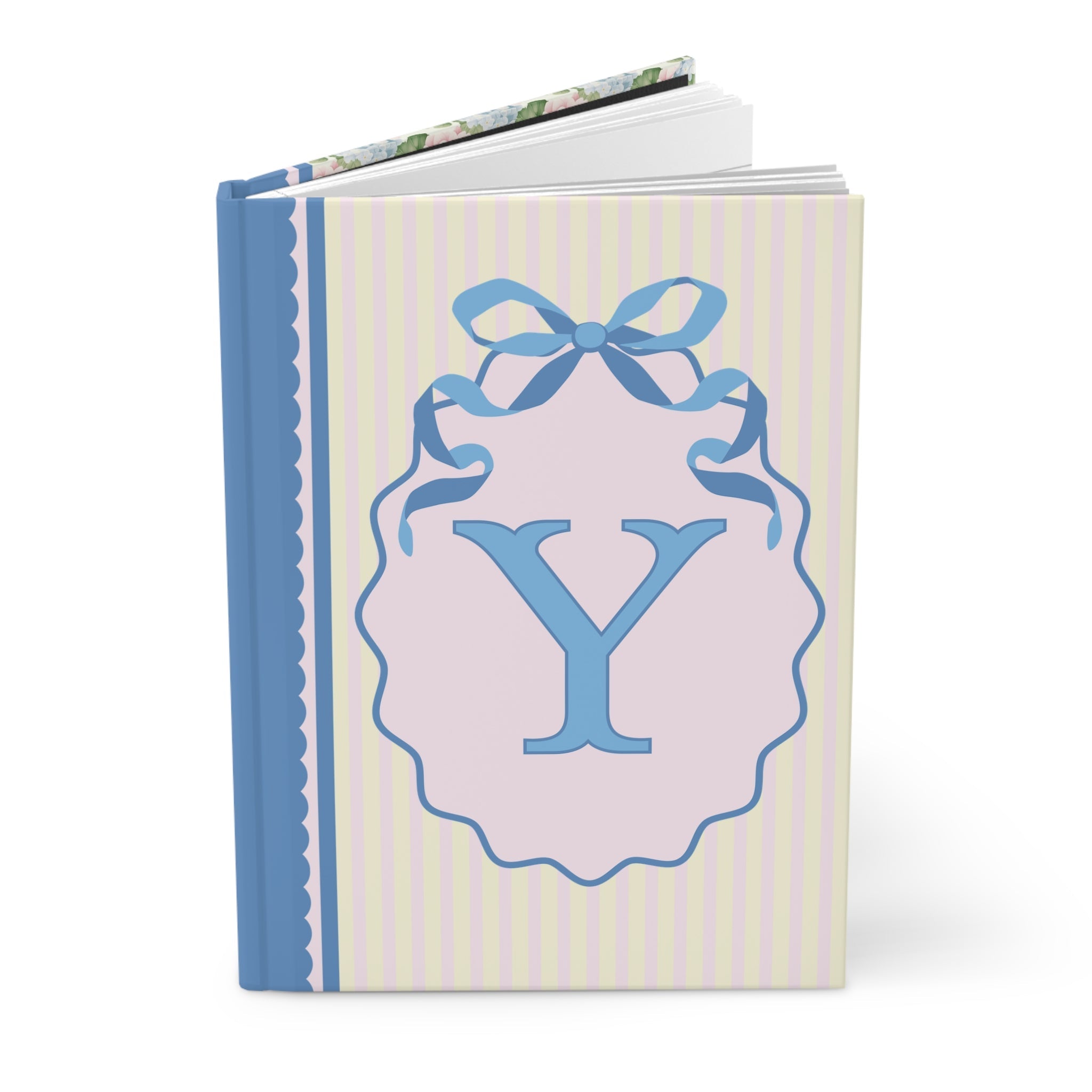 Floral Initial Notebook with Butterflies and Ribbon, Pastel Striped Hardcover Notebook with Flowers: Y - Opal and June