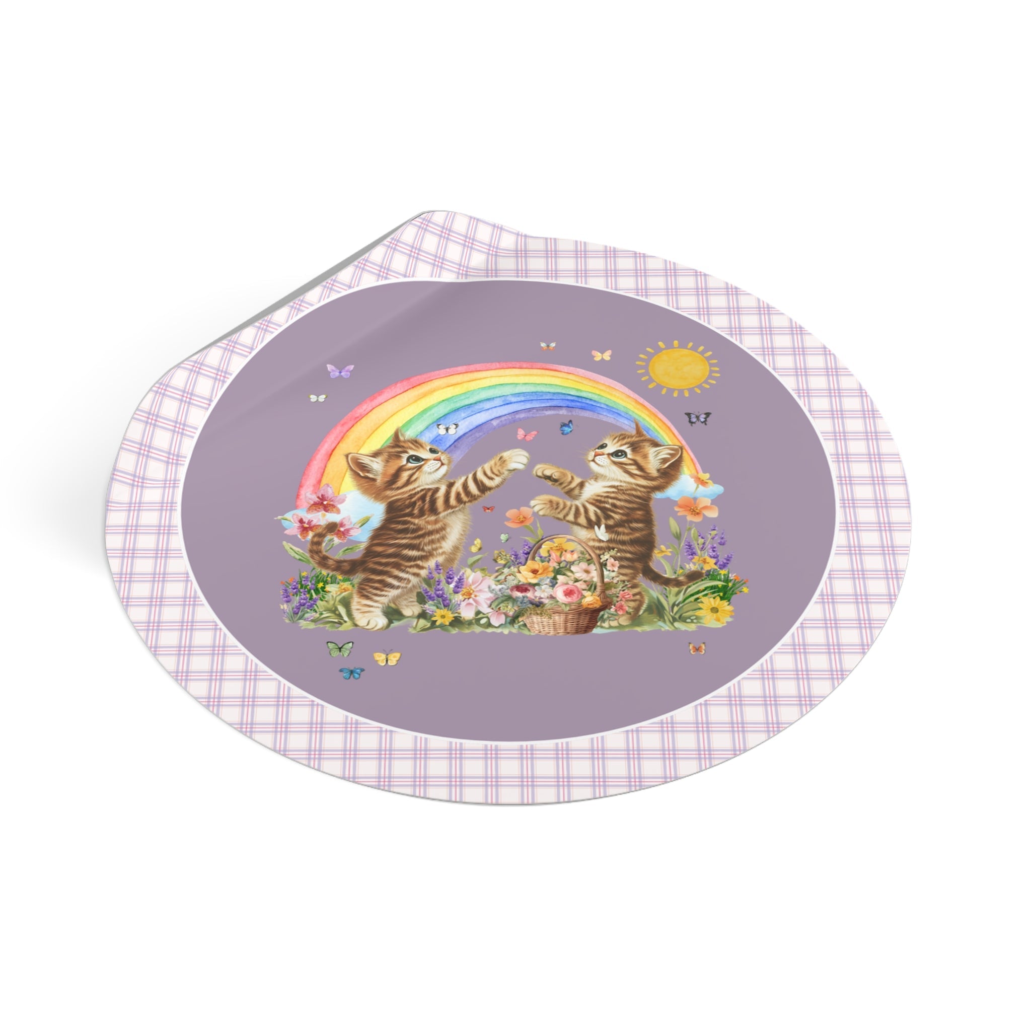 Floral Kitten Lover Sticker with Flowers and Colorful Rainbow, Kitschy 90s Throwback Sticker with Butterflies, Cat Mom or Cat Dad Gift - Opal and June