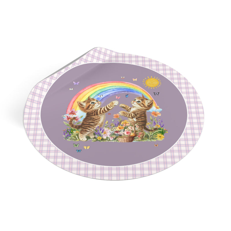 Floral Kitten Lover Sticker with Flowers and Colorful Rainbow, Kitschy 90s Throwback Sticker with Butterflies, Cat Mom or Cat Dad Gift - Opal and June