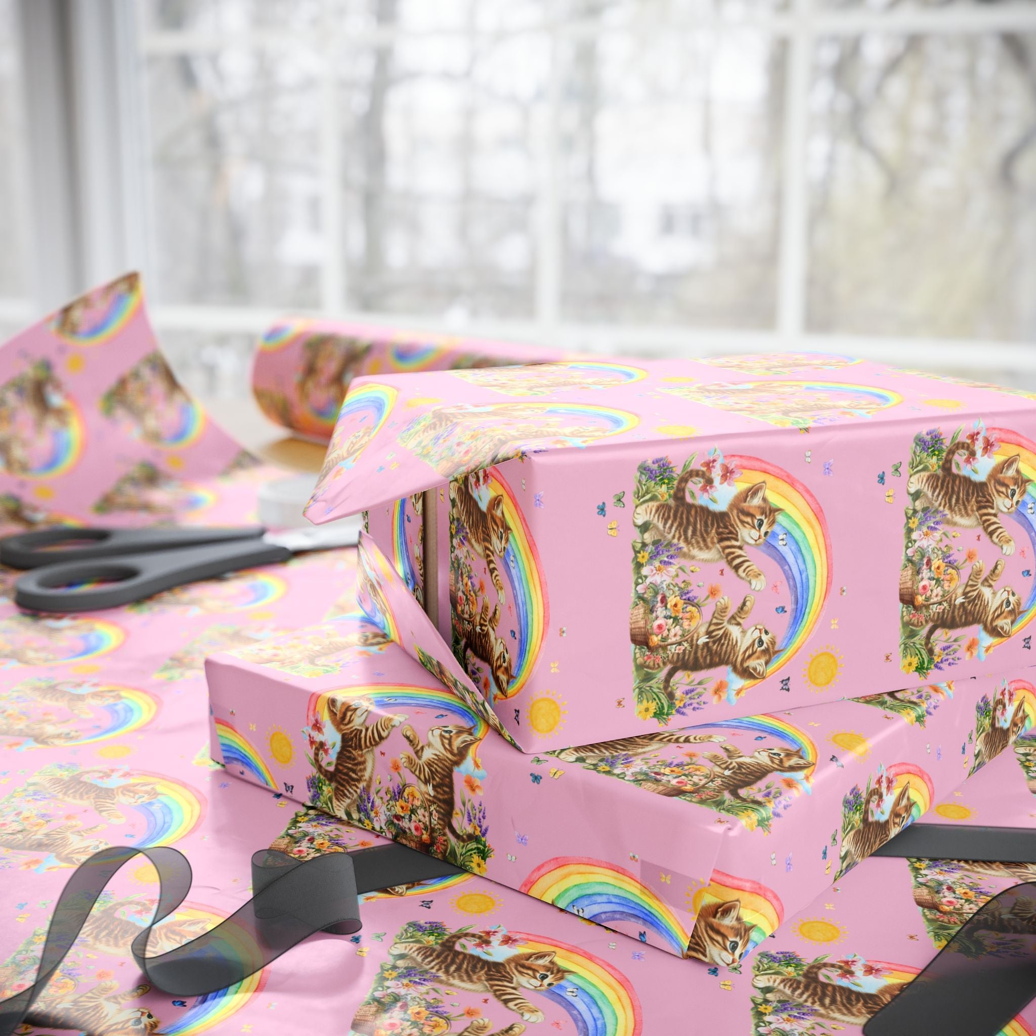 Floral Kitten Wrapping Paper - Opal and June