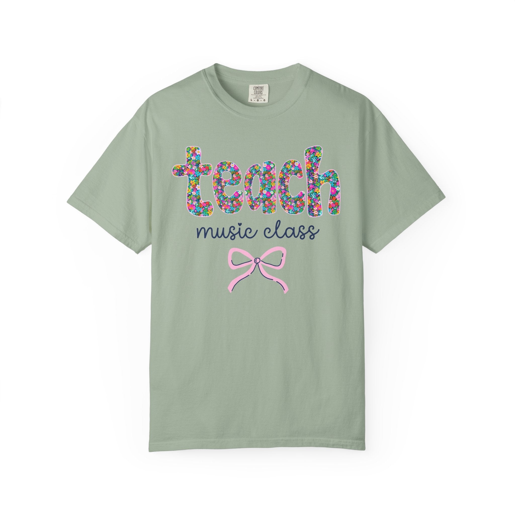 Floral Music Teacher Tee Shirt with Colorful Flowers and Bow, Teacher Team Tee for Back to School, New Teacher Gift, Teacher Appreciation - Opal and June
