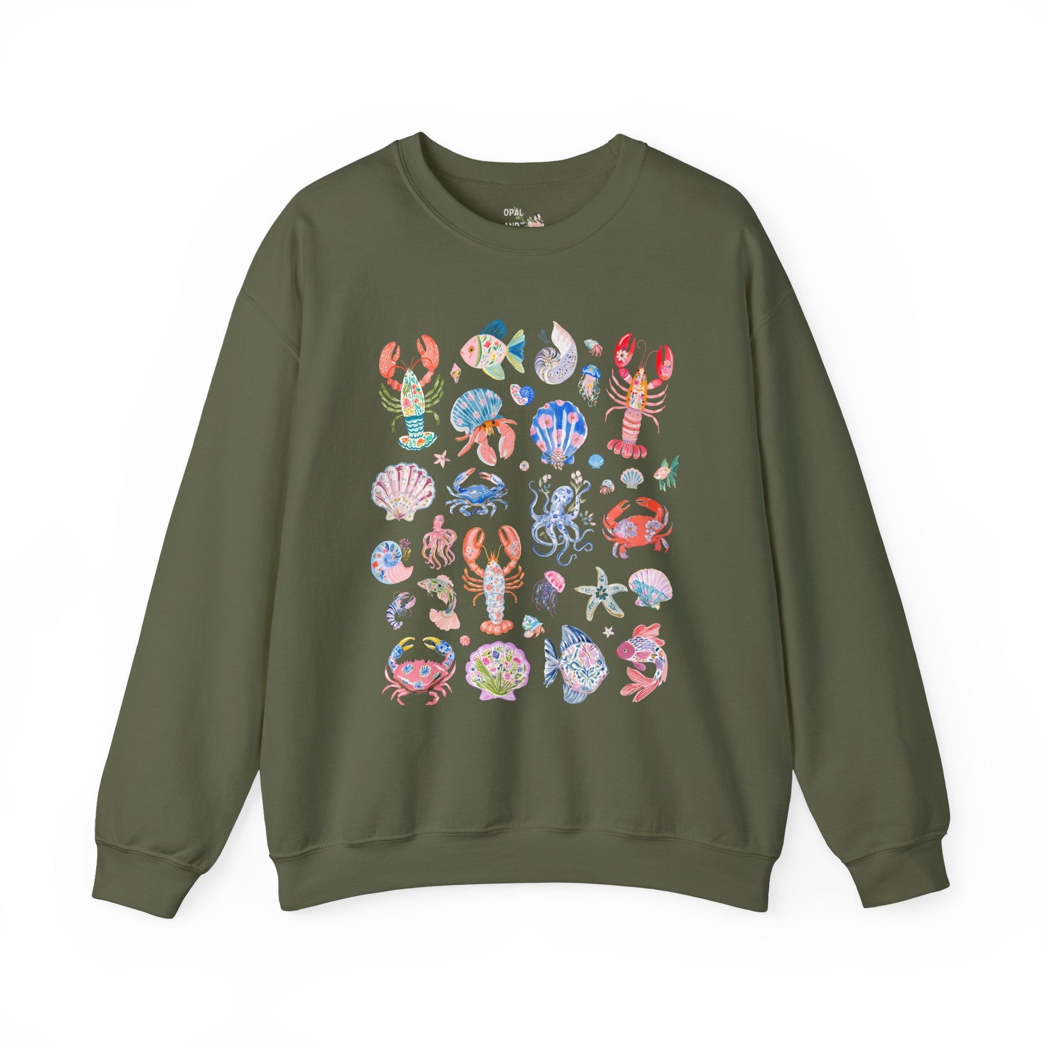 Floral Ocean Animal Lover Sweatshirt with Fish, Crabs, and Lobsters: Boho Flower Goblincore Crewneck for Trip to Beach, Matching Cruise Shirt - Opal and June