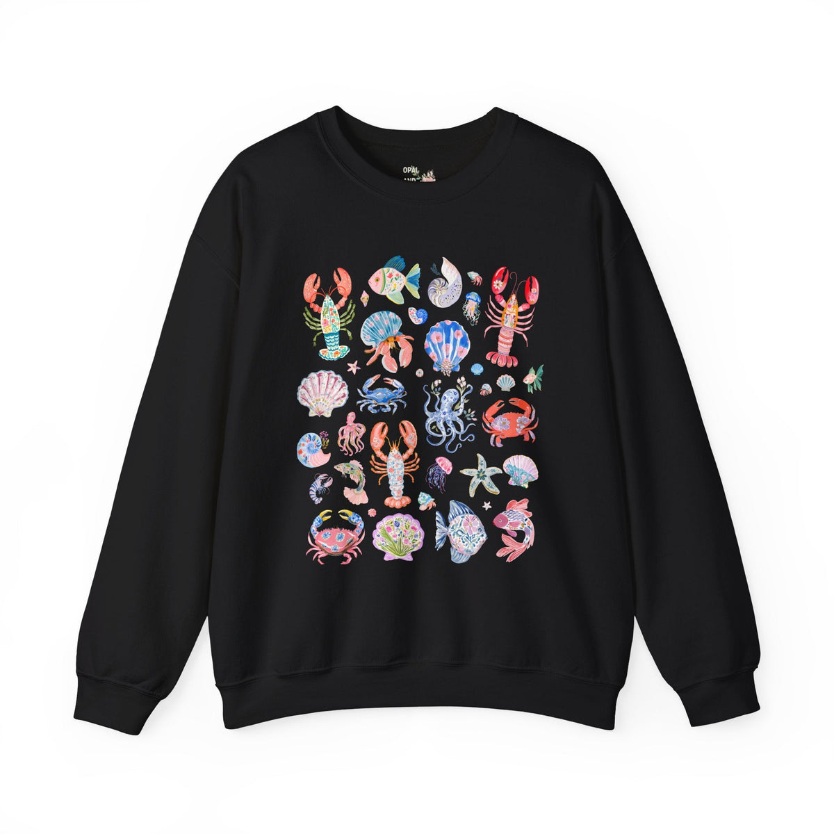 Floral Ocean Animal Lover Sweatshirt with Fish, Crabs, and Lobsters: Boho Flower Goblincore Crewneck for Trip to Beach, Matching Cruise Shirt - Opal and June