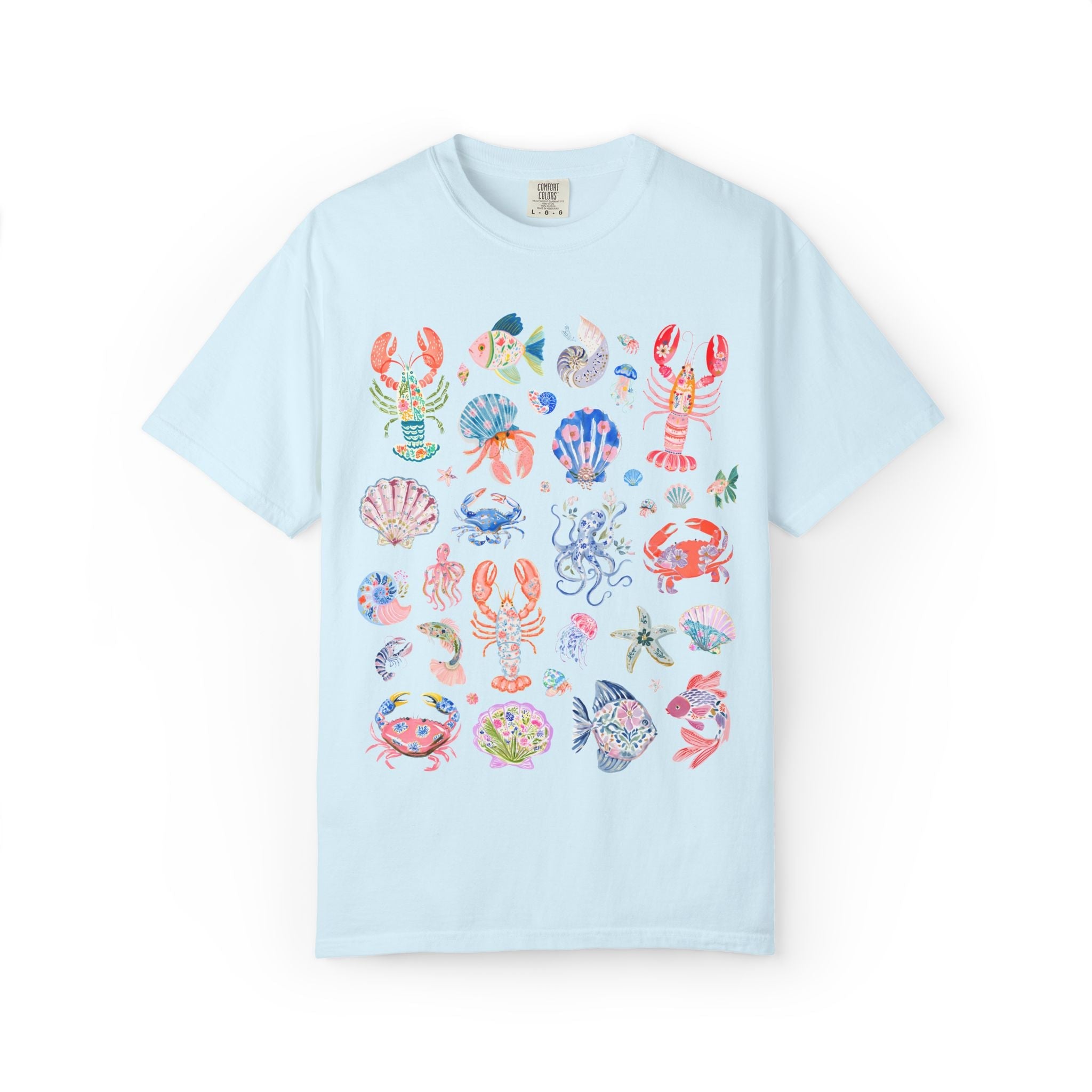 Floral Ocean Animal Lover Tee Shirt with Fish, Crabs, and Lobsters: Boho Flower Goblincore Tee for Trip to Beach, Matching Cruise Shirt - Opal and June