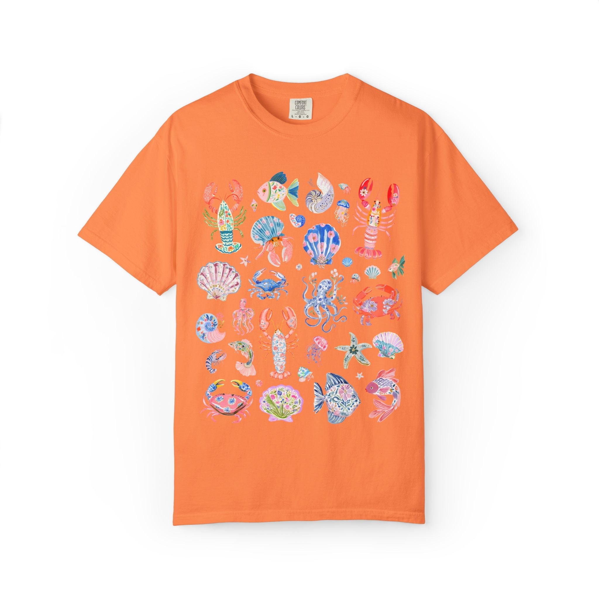 Floral Ocean Animal Lover Tee Shirt with Fish, Crabs, and Lobsters: Boho Flower Goblincore Tee for Trip to Beach, Matching Cruise Shirt - Opal and June