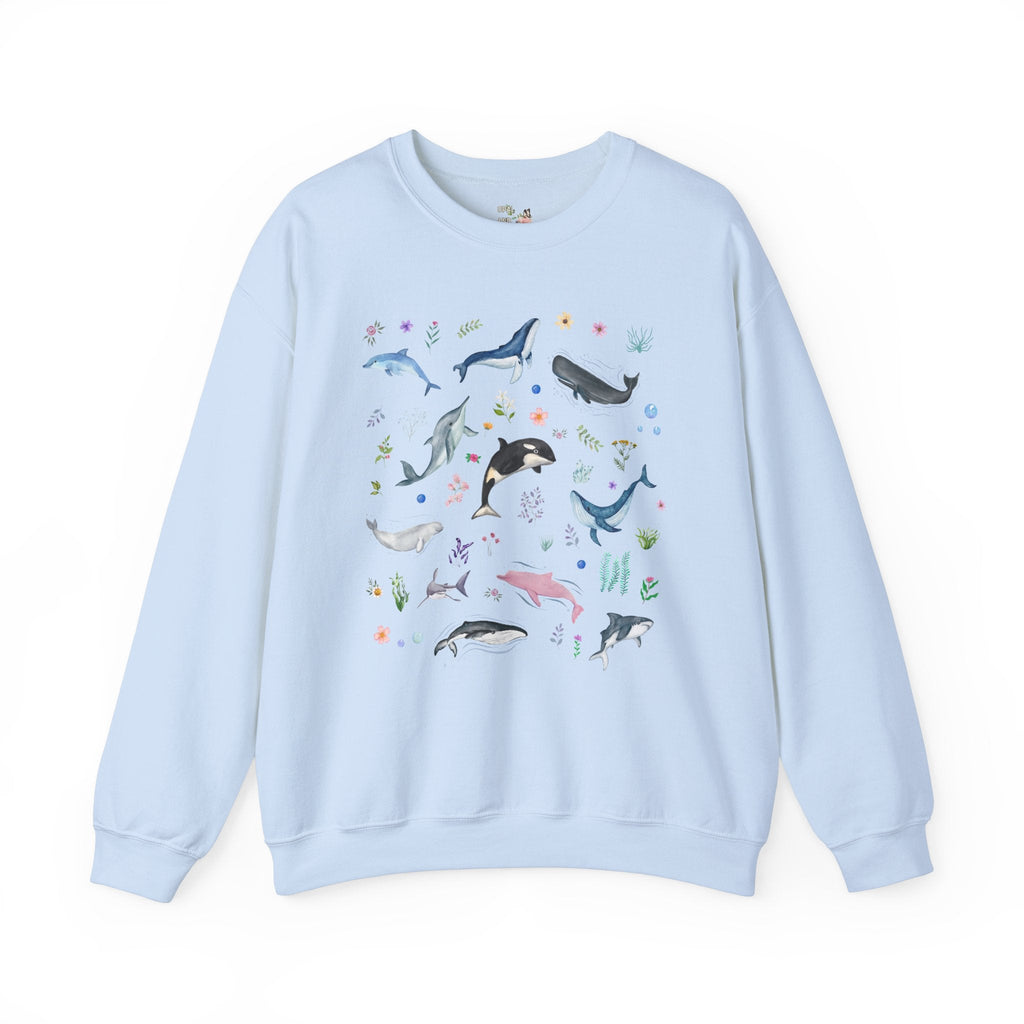 Floral Ocean Animal Sweatshirt for Cruise Vacation or Trip to Beach, Colorful Maximalist Whales and Dolphins, Shark Lover Shirt with Flowers - Opal and June