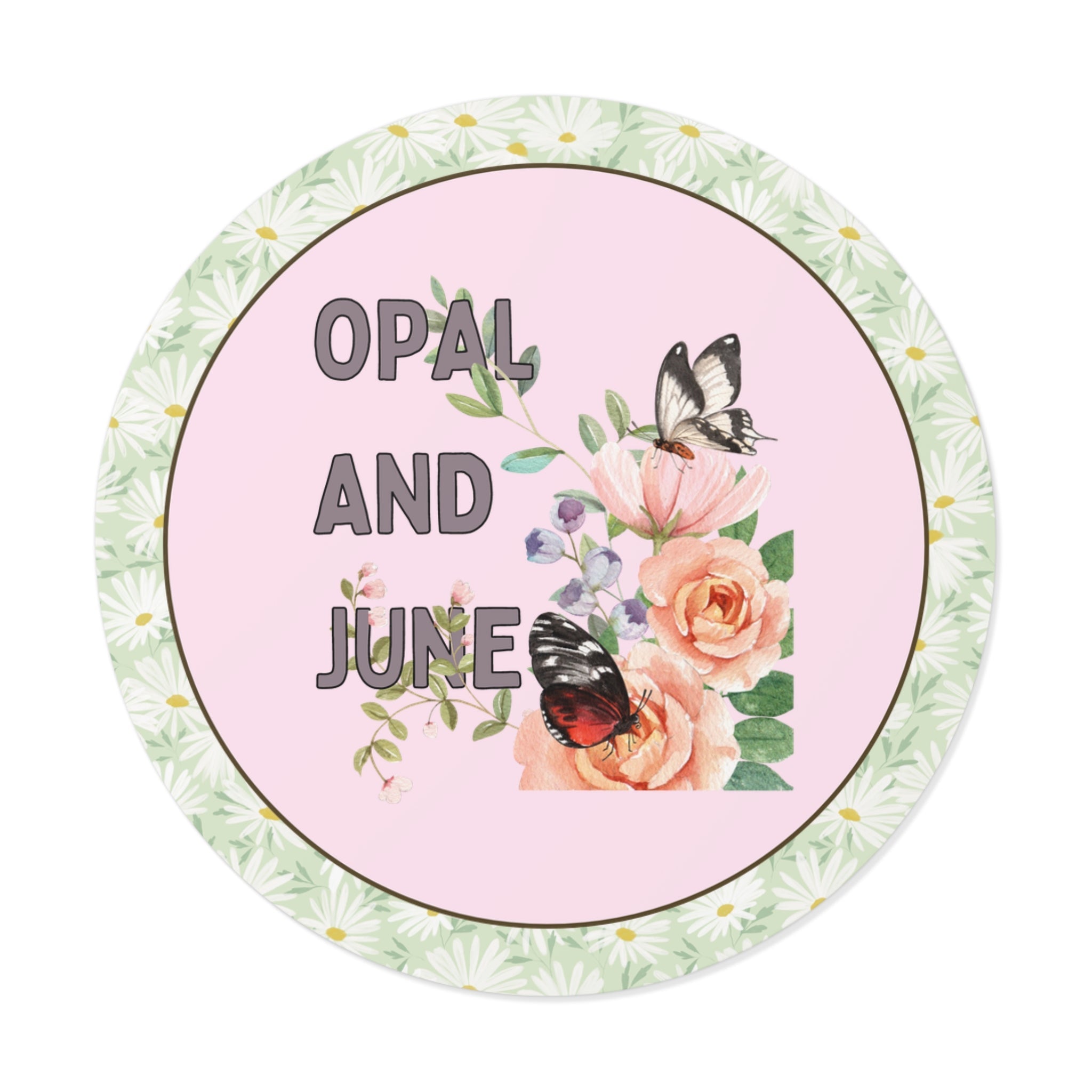 Floral Opal and June Sticker with Butterflies - Opal and June