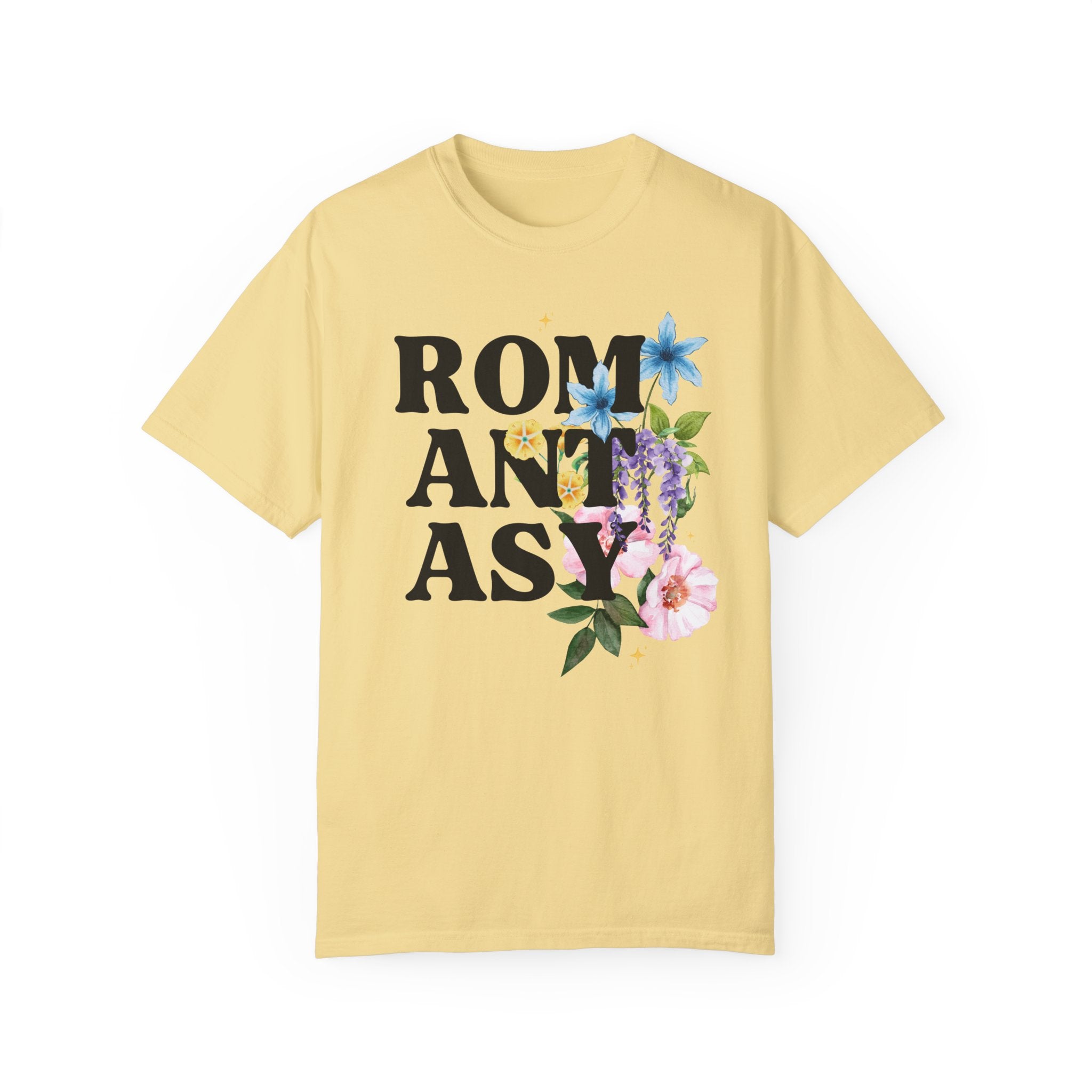Floral Romantasy Tee Shirt for Fantasy Romance Reader: Cute Whimsigoth T-Shirt with Vintage Botanical Flowers, Bookworm Gift for Librarian - Opal and June