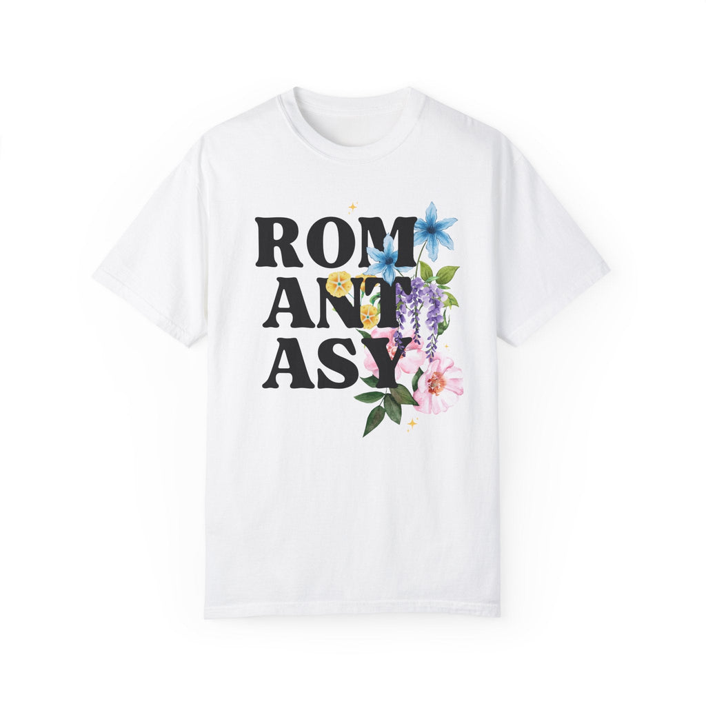 Floral Romantasy Tee Shirt for Fantasy Romance Reader: Cute Whimsigoth T-Shirt with Vintage Botanical Flowers, Bookworm Gift for Librarian - Opal and June