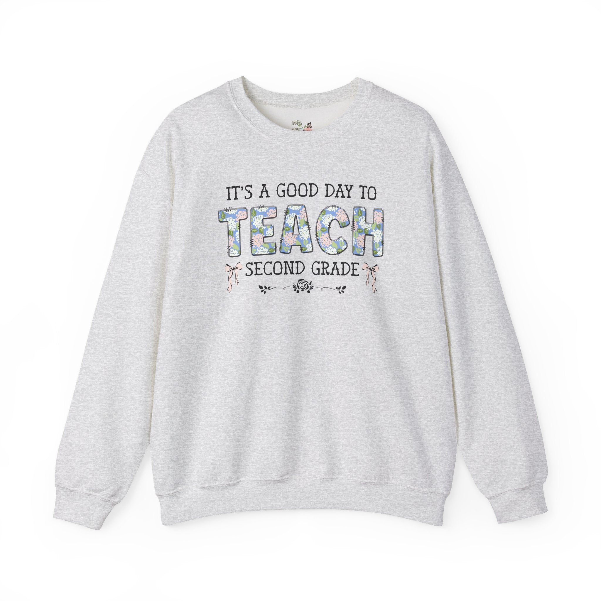 Floral Second Grade Teacher Sweatshirt with Cute Bows, Matching Back to School Crewneck with Flowers, First Day of School Teacher Team Shirt - Opal and June