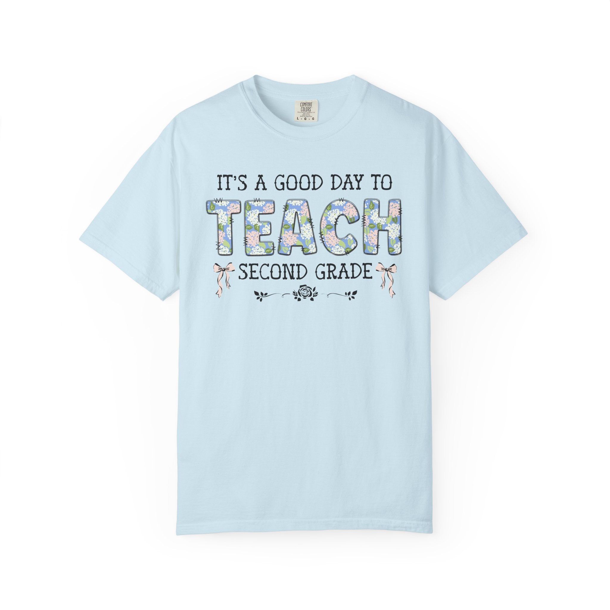 Floral Second Grade Teacher Tee Shirt with Cute Bows, Matching Back to School T-Shirt with Flowers, First Day of School Teacher Team Shirt - Opal and June
