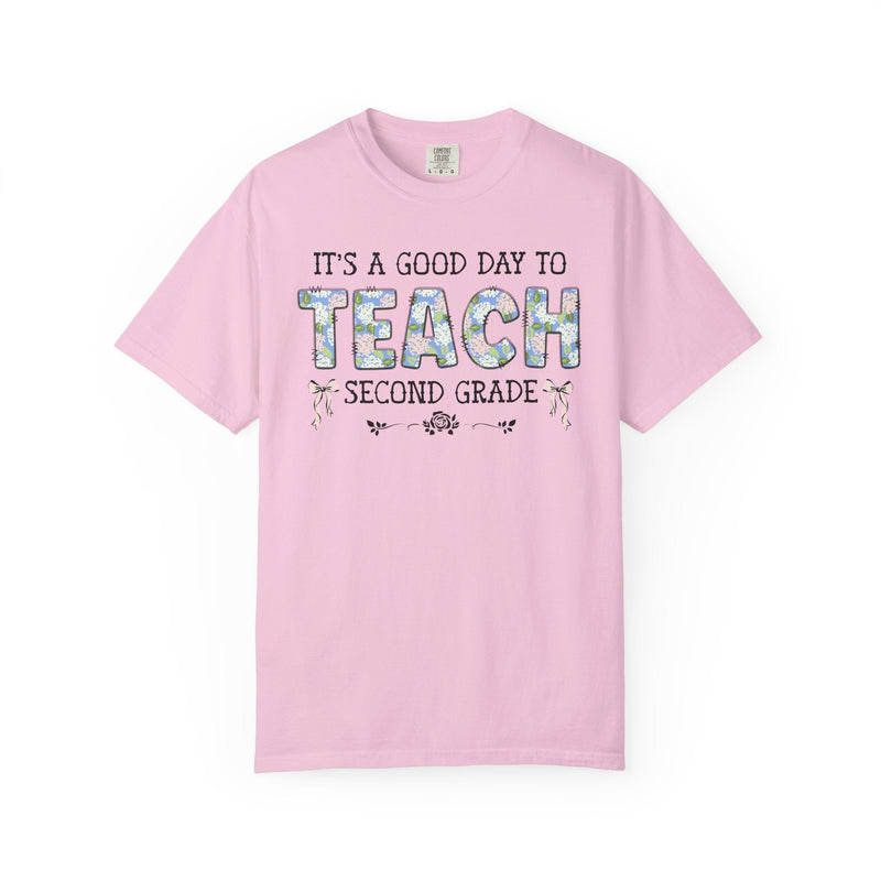 Floral Second Grade Teacher Tee Shirt with Cute Bows, Matching Back to School T-Shirt with Flowers, First Day of School Teacher Team Shirt - Opal and June